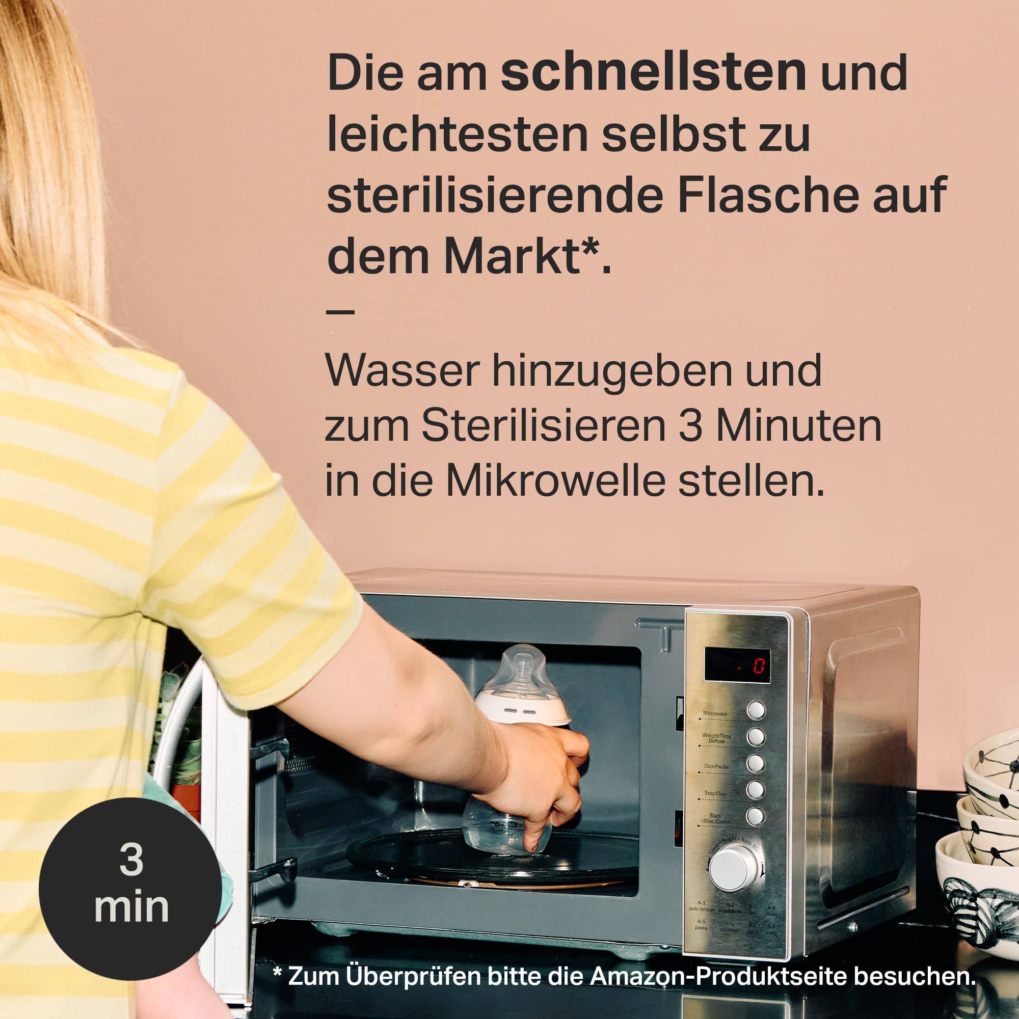 Tommee Tippee - Advanced Anti-Kolik-Babyflaschen (260ml), brustähnlicher Silikonsauger, Anti-Kolik-Stäbchen, selbst steril., Zubehör, 3er-Pack