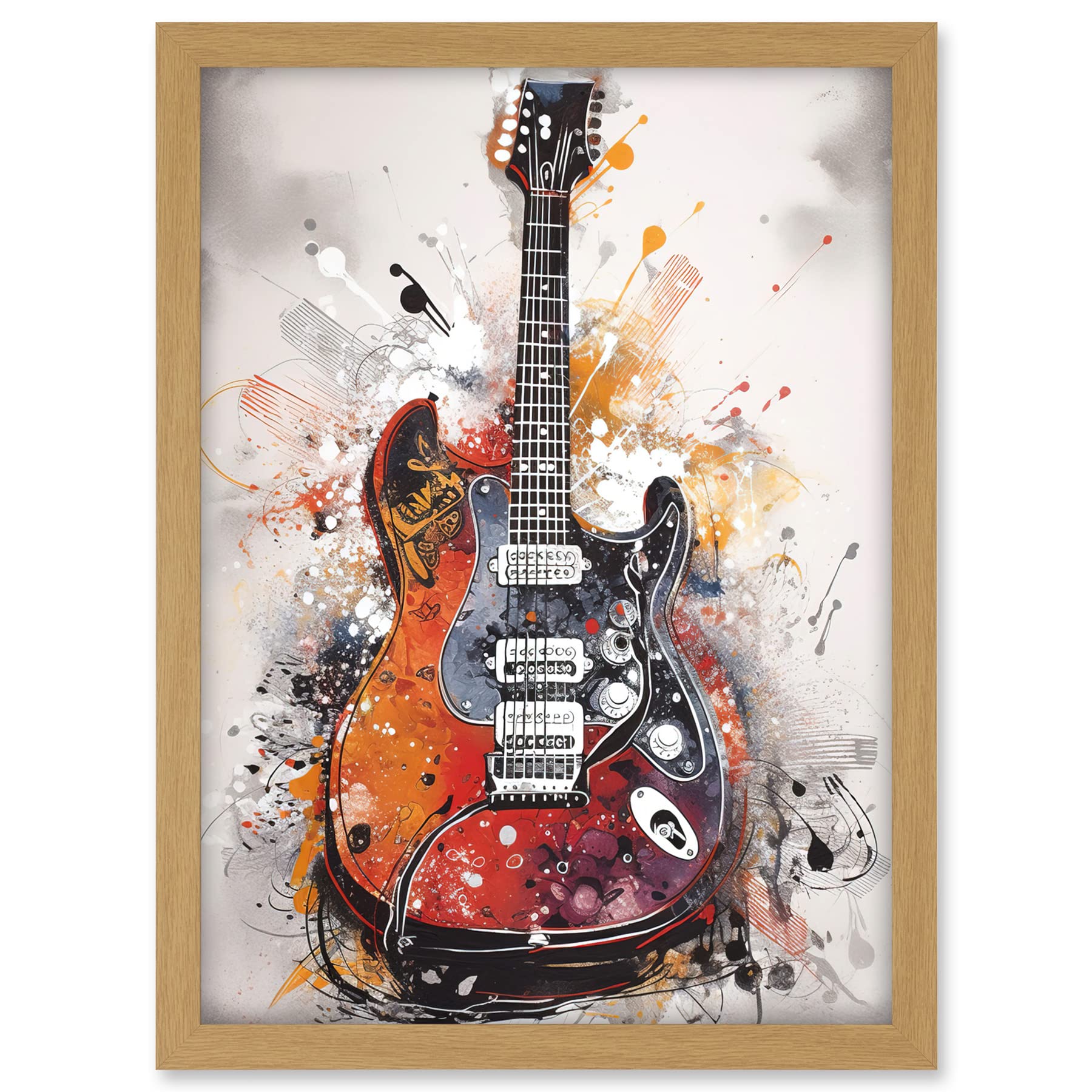Artery8 Electric Mandolin Guitar Instrument Modern Watercolour Illustration Artwork Framed A3 Wall Art Print
