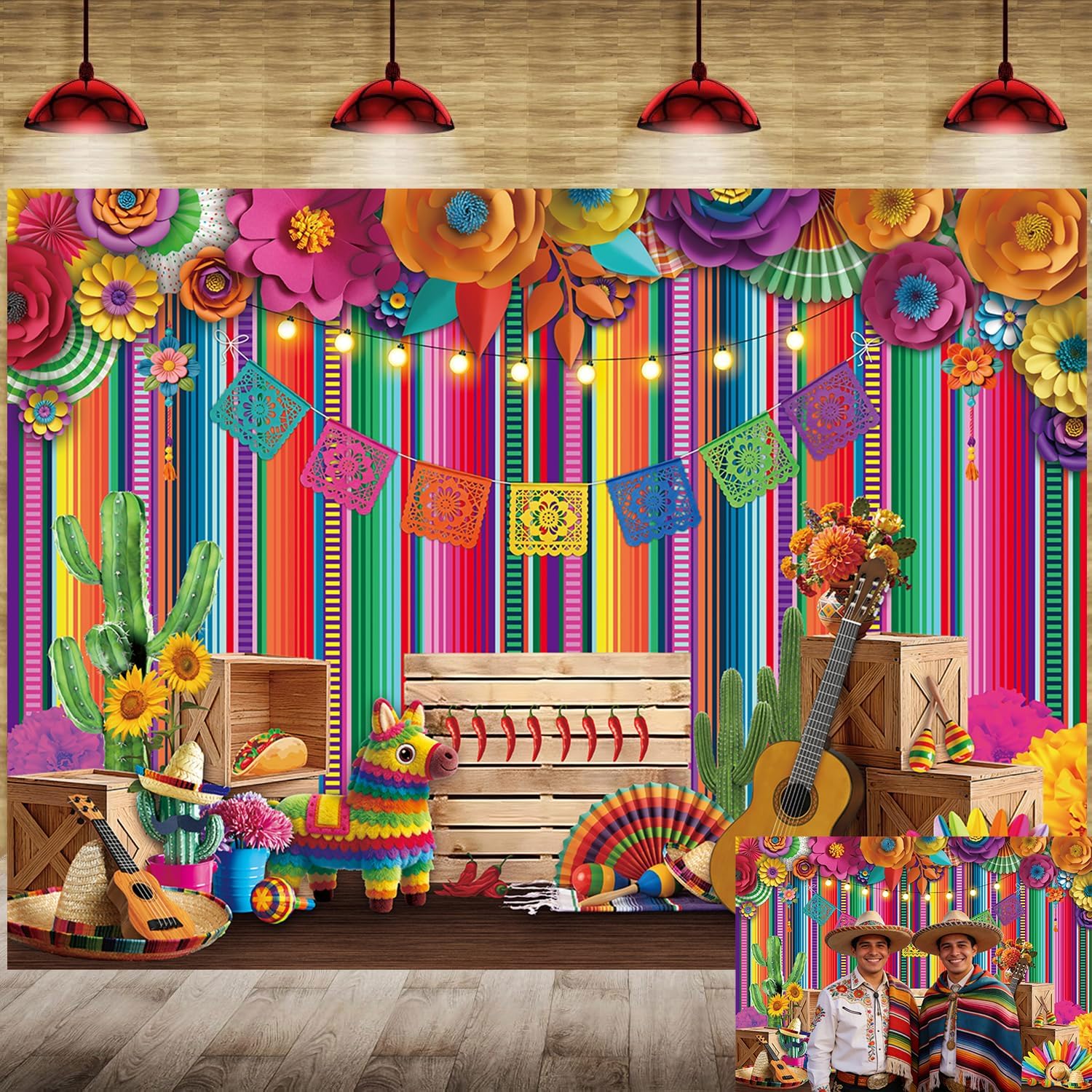 Mexican Fiesta Photography Backdrop 7x5FT 3D Paper Flower Colorful Striped Cinco De Mayo Banner Background Mexican Theme Party Decorations Supplies for Home Party