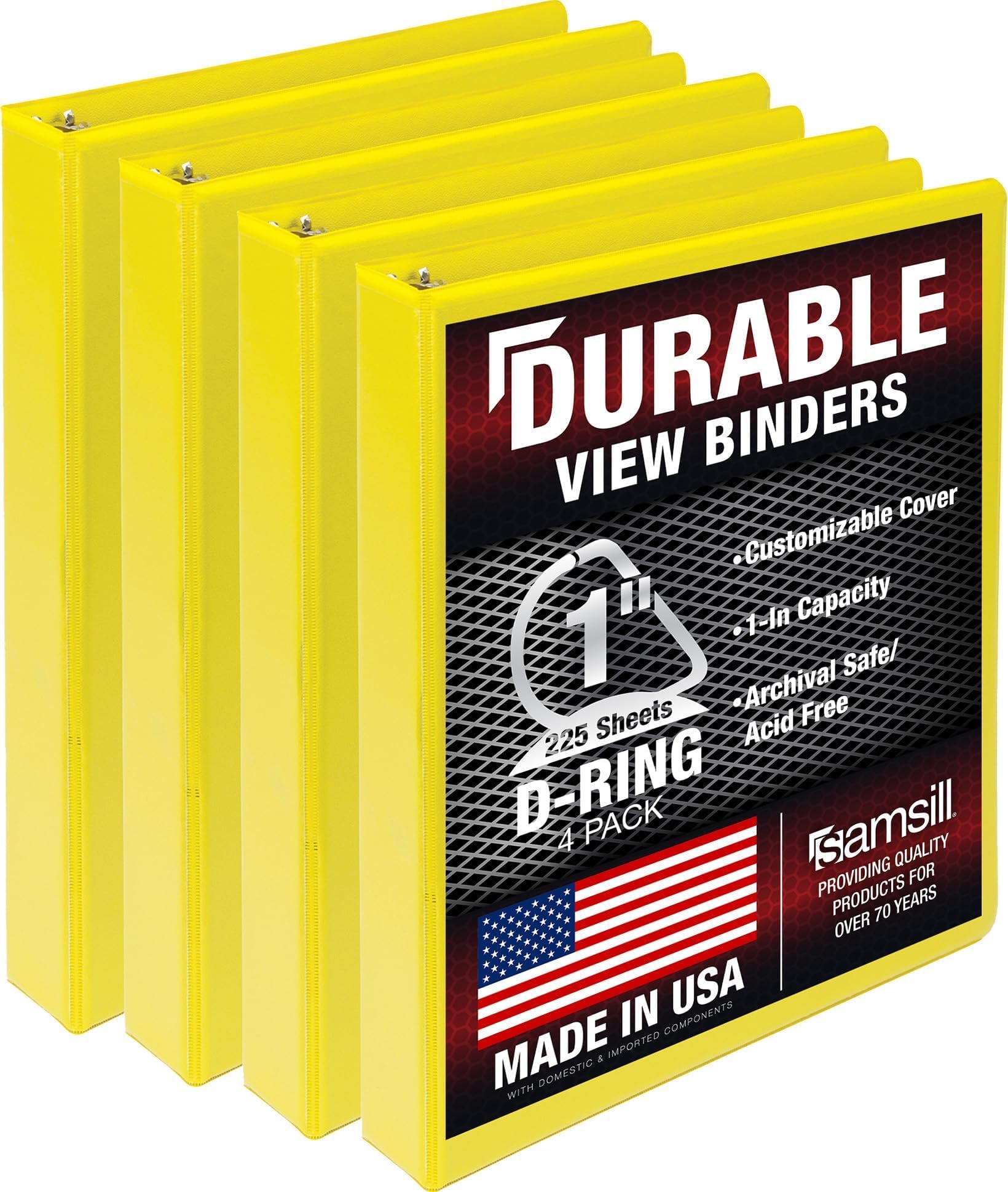 Samsill Durable 1 inch 3 Ring Binder, D Ring Binder, 100% Recycled Chipboard, Yellow, (Pack of 24)