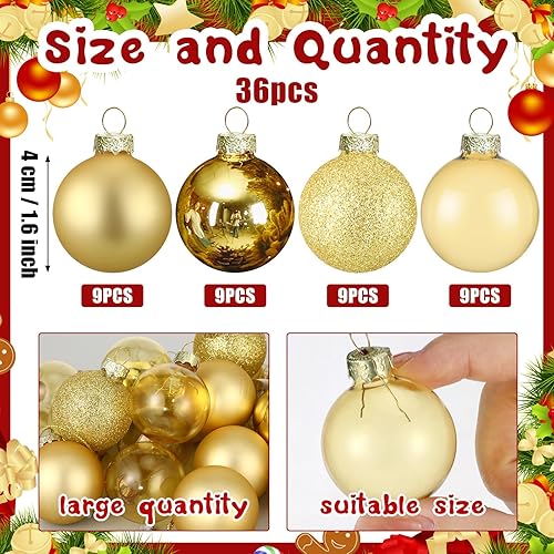 Miniatura 3 de Uiifan 36 adornos de bola de Navidad de vidrio de 1.6 pulgadas para decoraciones de Navidad, decoración de árbol de Navidad, juego de colgar de