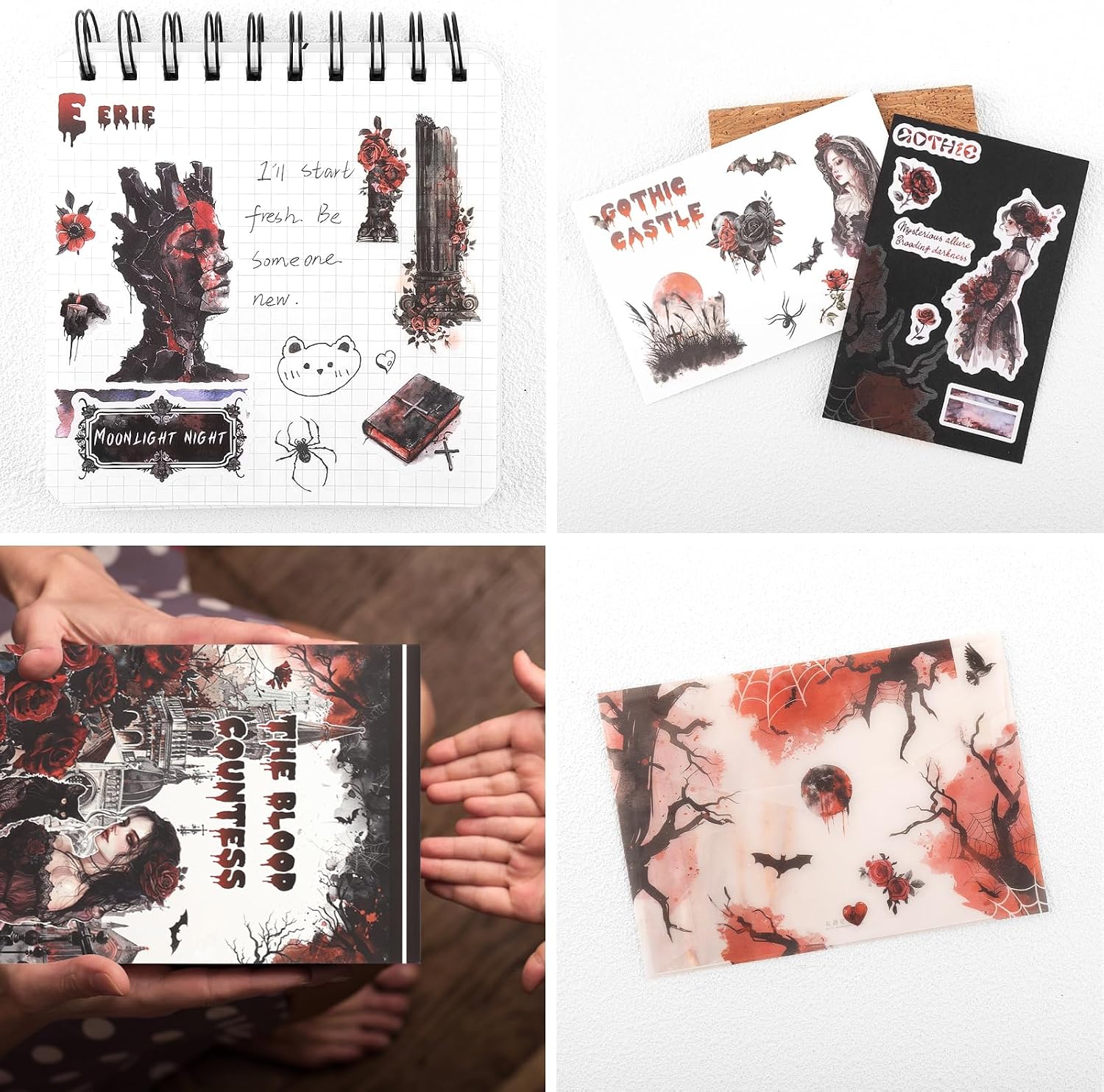 Dizdkizd Gothic Girls Sticker Book for Journaling, Scrapbooking, 190 Pre-Cut Cool Darker Vintage Stickers for Adults, PET and Paper Junk Journaling Supplies
