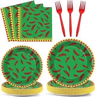 100 Pcs Chili Cook Off Party Plates and Napkins Set Pepper Birthday Decorations Mexican Party Supplies Mayo Tableware Fiesta Themed Party Favors for Red Chili Party Decorations Serves 25