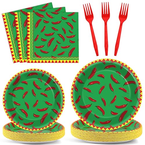 100 Pcs Chili Cook Off Party Plates and Napkins Set