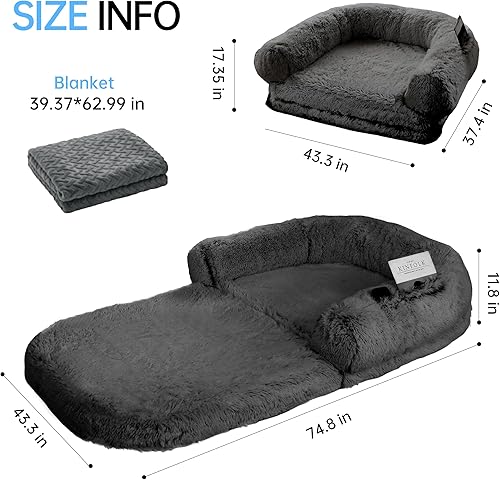 Miniatura 4 de Cama humana plegable para perros adultos, sofá grande ortopédico de espuma viscoelástica para mascotas, sofá lavable con funda impermeable