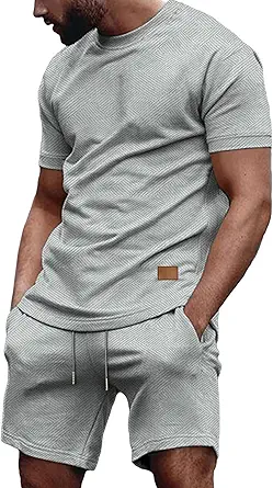 Vssjavun Men's Track Suits 2 Piece Outfits Casual Short Sleeve Shirt and Shorts Set Sweatsuit Summer Tracksuit