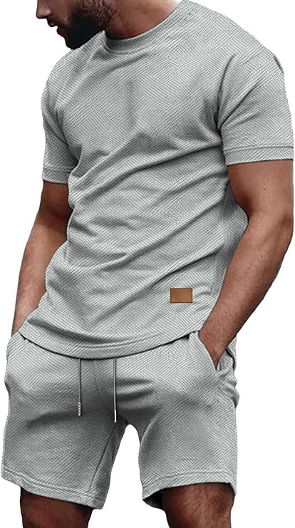 Vssjavun Men's Track Suits 2 Piece Outfits Casual Short Sleeve Shirt and Shorts Set Sweatsuit Summer Tracksuit