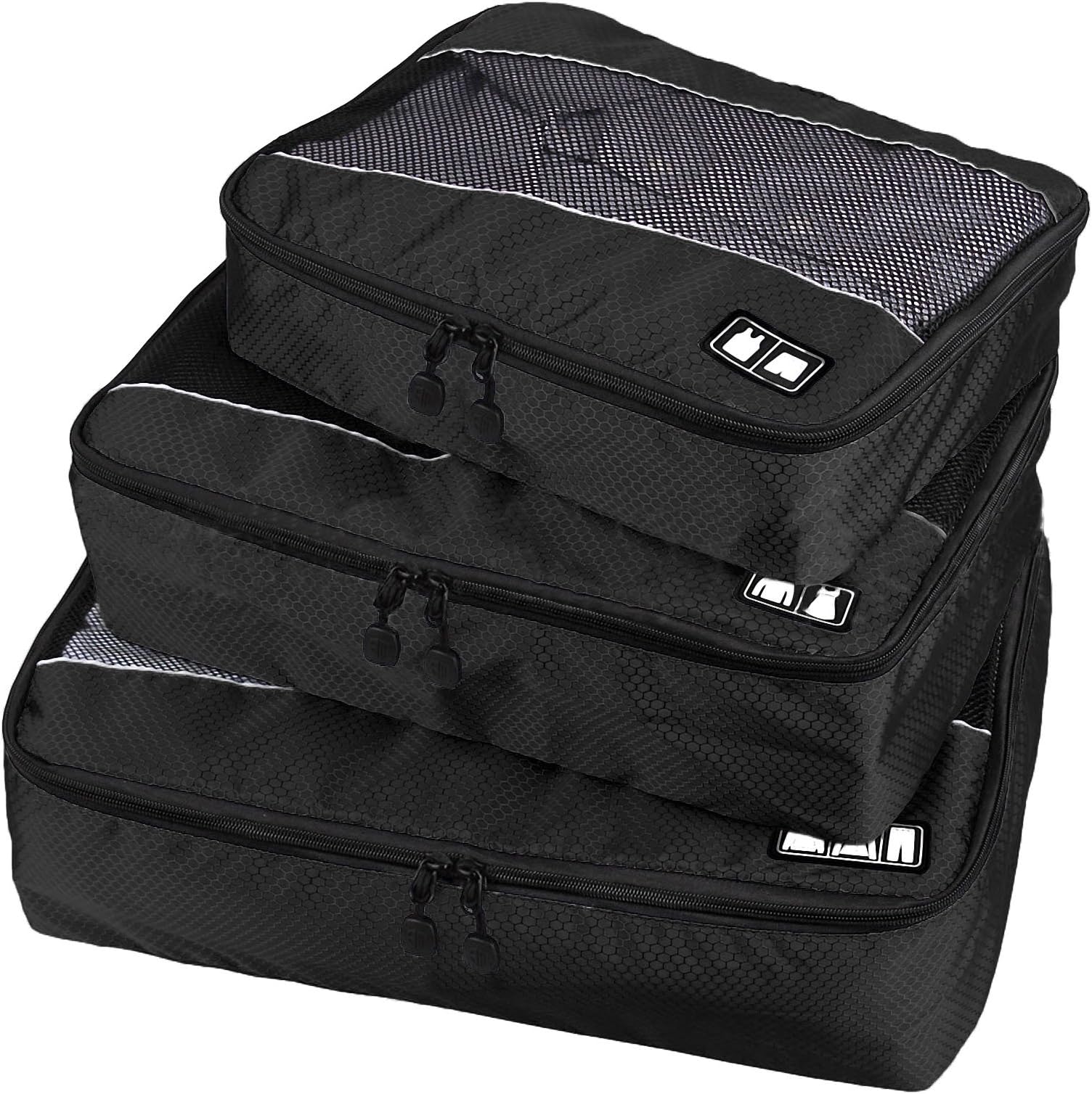 Travel Packing Organizers - Clothes Cubes Shoe Bags Laundry Pouches For Suitcase Luggage, Storage Organizer 3 Set Color Black
