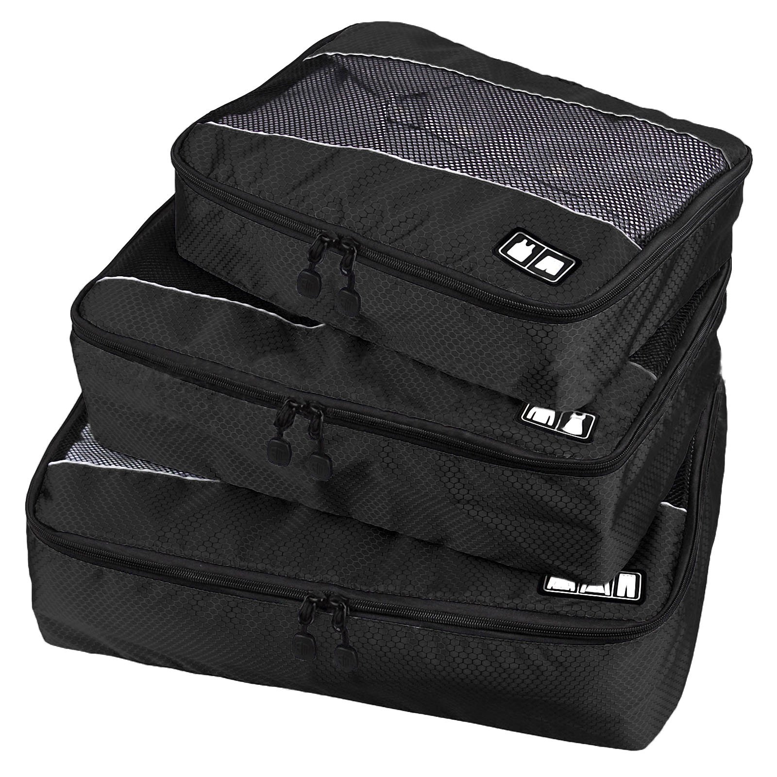 Travel Packing Organizers - Clothes Cubes Shoe Bags Laundry Pouches For Suitcase Luggage, Storage Organizer 3 Set Color Black