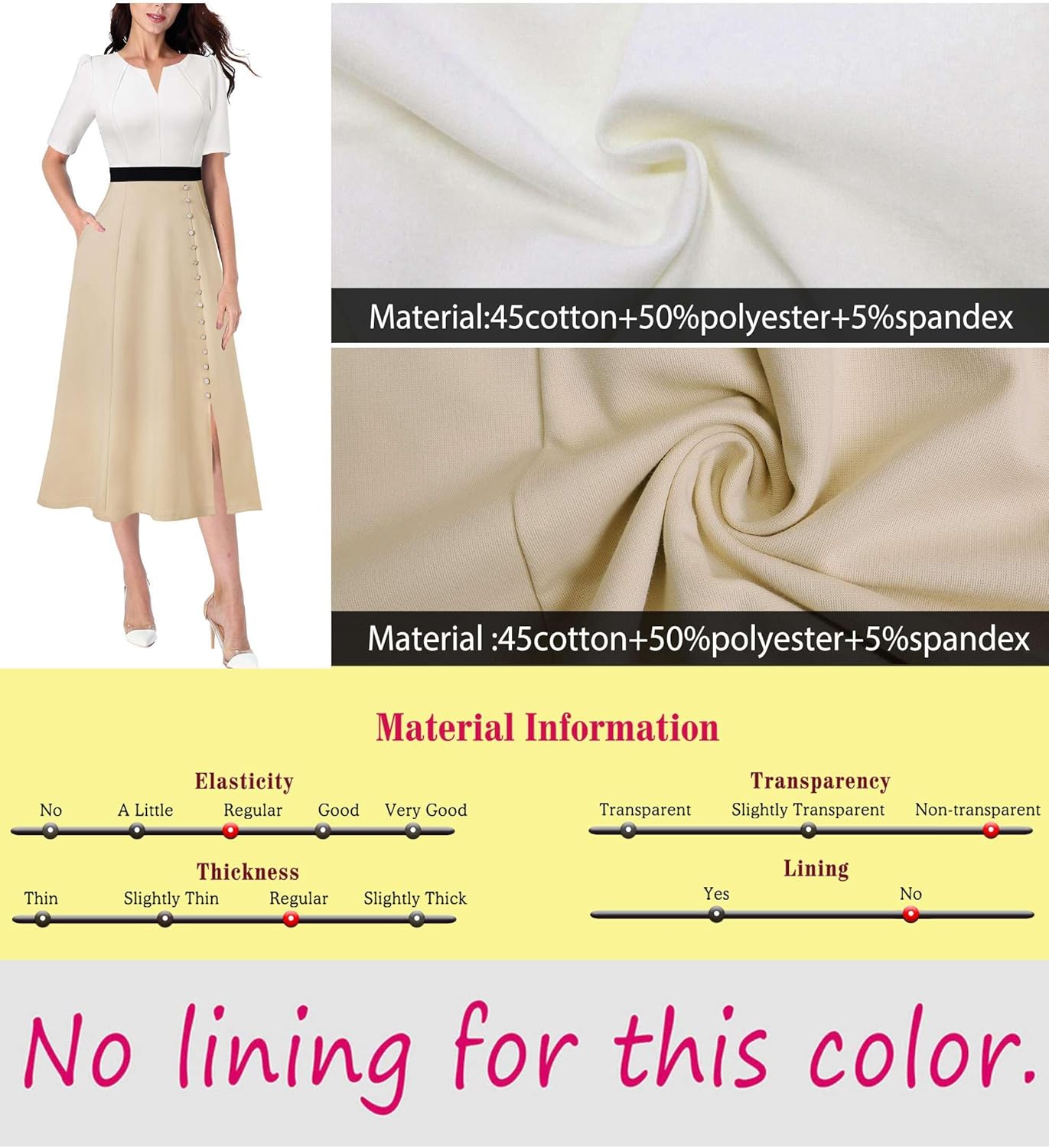 VFSHOW Women Pleated Notch V Neck Pockets Buttons Work Office Business A-Line Midi Dress - Image 6