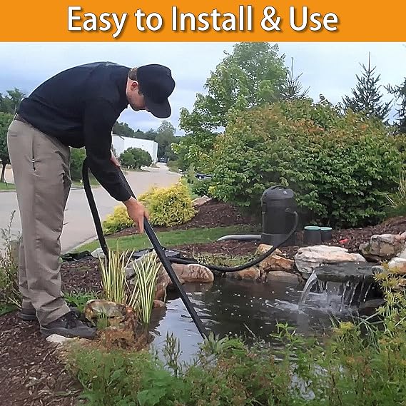 Powerful Garden Pond Vacuum Cleaner with 1400W Motor, 14ft Intake Hose, 4 Extension Tubes, 3 Nozzles, 6.5ft Output Hose, and Debris Collection Bag
