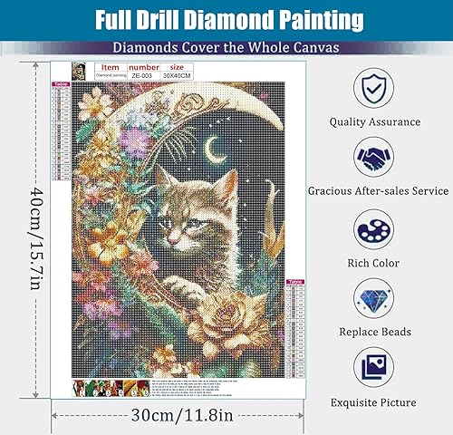 Miniatura 6 de AIBOERL Kits de pintura de diamantes, kits de arte de diamantes de luna y gato para adultos, principiantes y niños, kits de arte de diamantes 5D