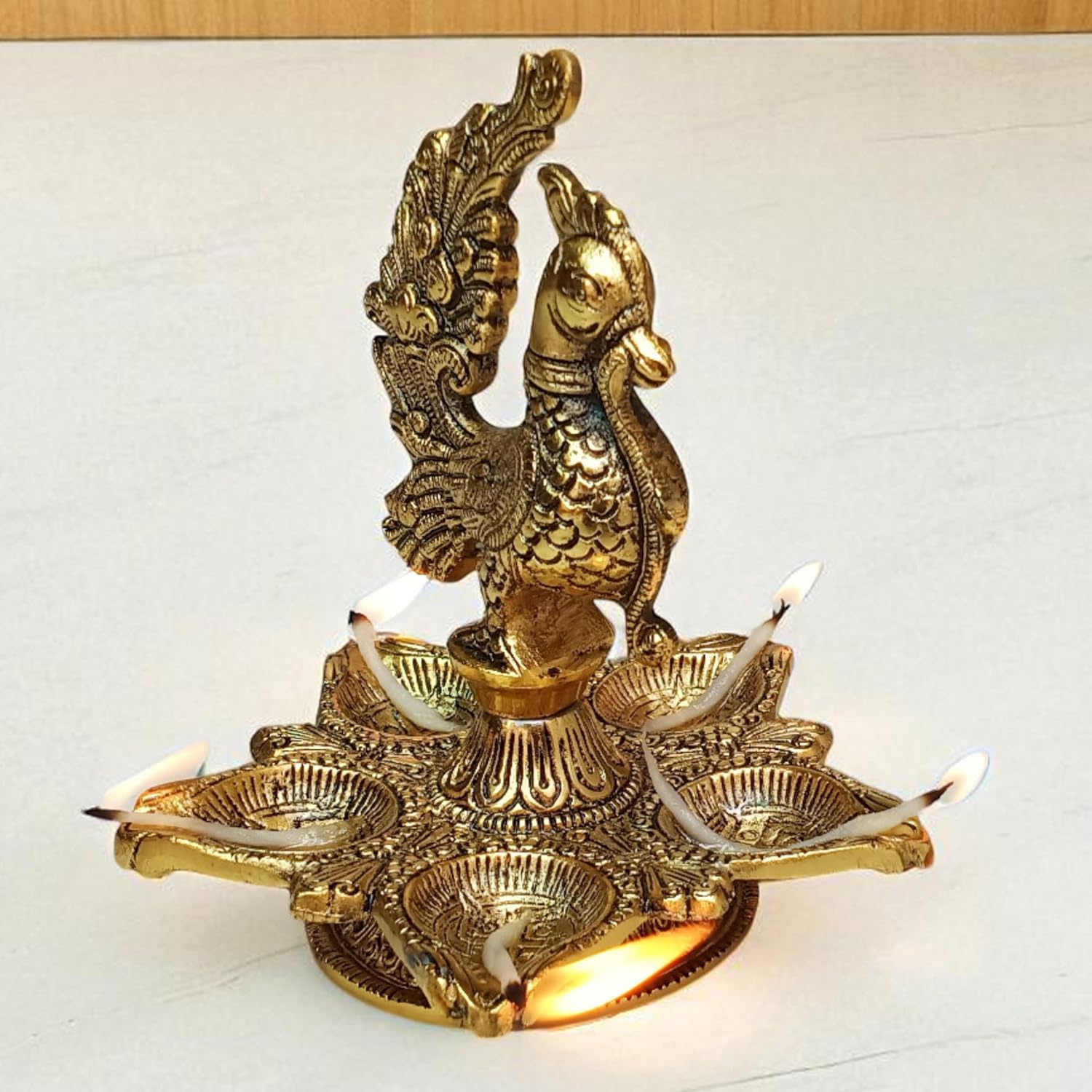 Elegant Peacock Design Brass Diya for Pooja | Traditional Oil Lamp for Mandir Decoration | Handmade Peacock Deepak for Puja, Aarti, Festive Home Temple Décor & Gifting | Indian Spiritual Art