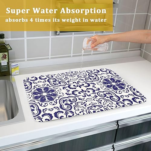 Vista 354 de Daisy On Old - Tapete de secado de platos de madera para encimera de cocina, tapete de secado de madera turquesa de 18 x 24 pulgadas con tapete