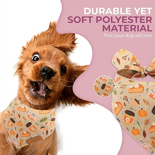 Miniatura 3 de Bandanas de lujo para perros - Diseño de otoño de especias de calabaza  Tela de poliéster sedosa y de alta calidad  100% hecha a mano  Forma