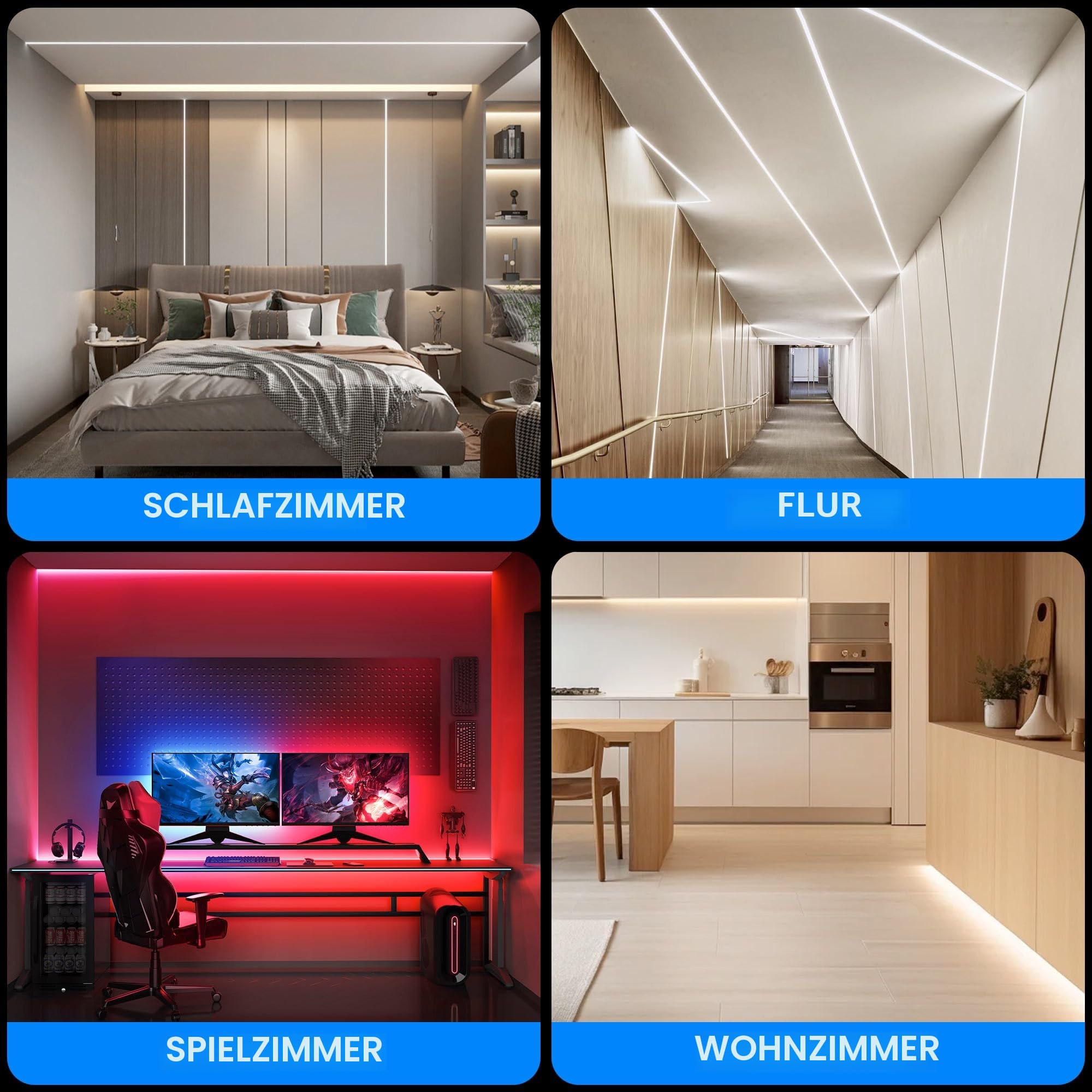 Shine Plus 10 x LED Trockenbauprofile 2 m, Eingebauter LEDKanal mit Diffusor, LED Profil Maße 28 x 13,8 mm Randbreite 64,2 mm für Streifen unter 20 mm,Innenbreite 20,2mm