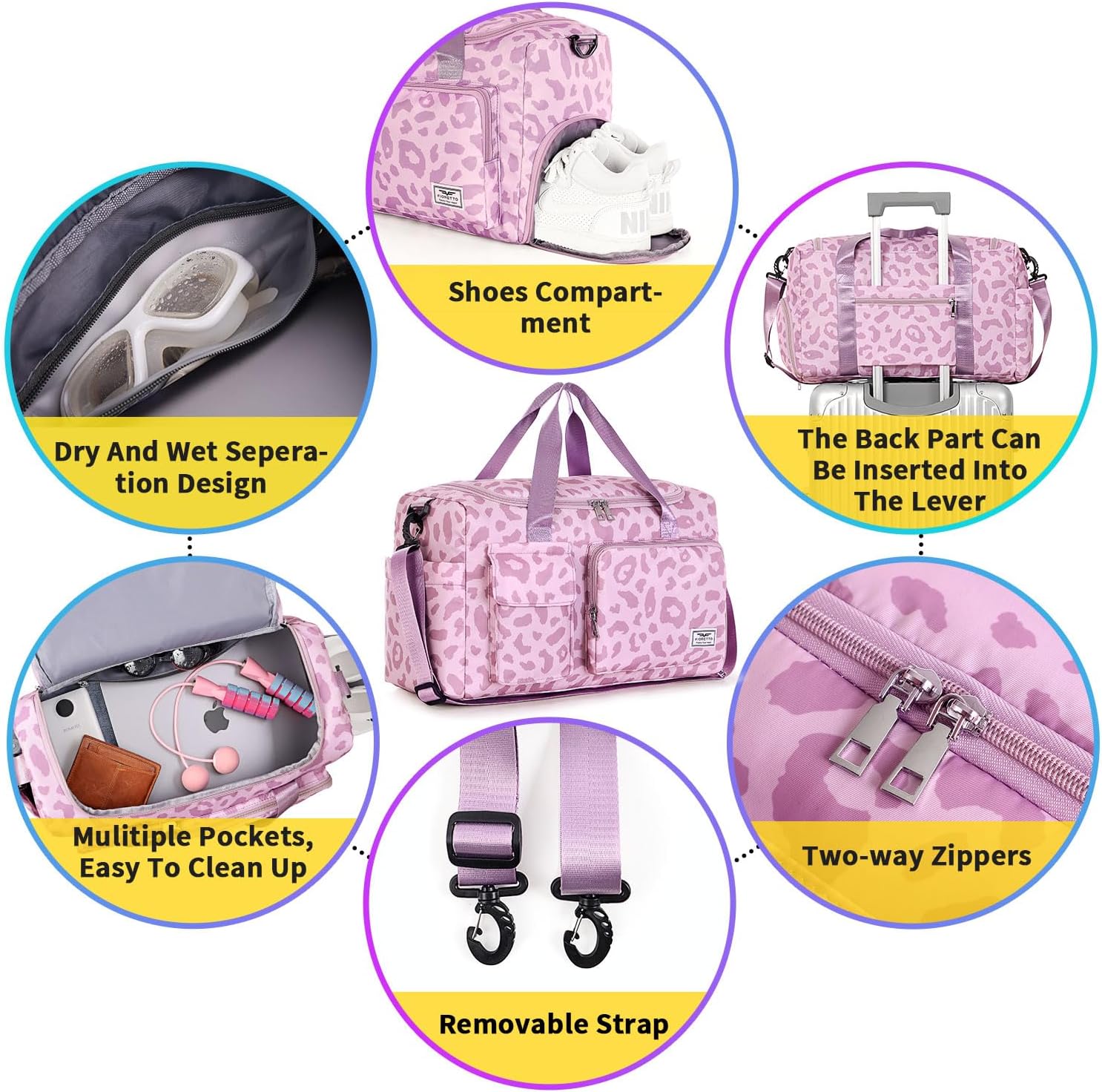 FIORETTO Women's Gym Duffle Bag with Shoes Compartment, 37L Capacity, Ideal for Travel, Gym, Sports, Duffel, Weekender - Image 5