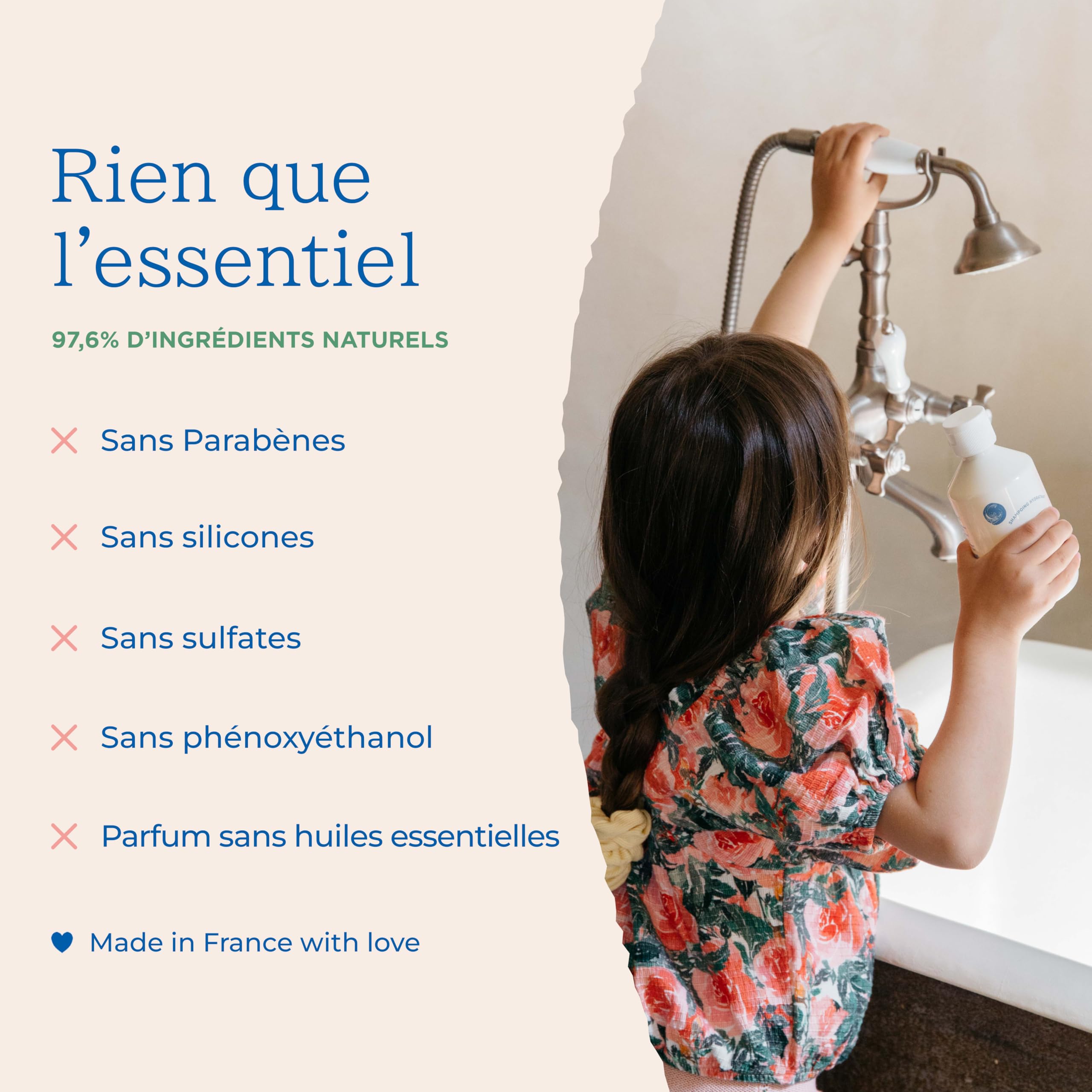 Minois Paris - Shampoing Enfant Sans Sulfate & Silicone - Tout Type de Cheveux - Facilite le Coiffage, Nettoie, Hydrate - 98% Ingrédients d’Origine Naturelle – Fleur d’Oranger – Made in France - 300ML