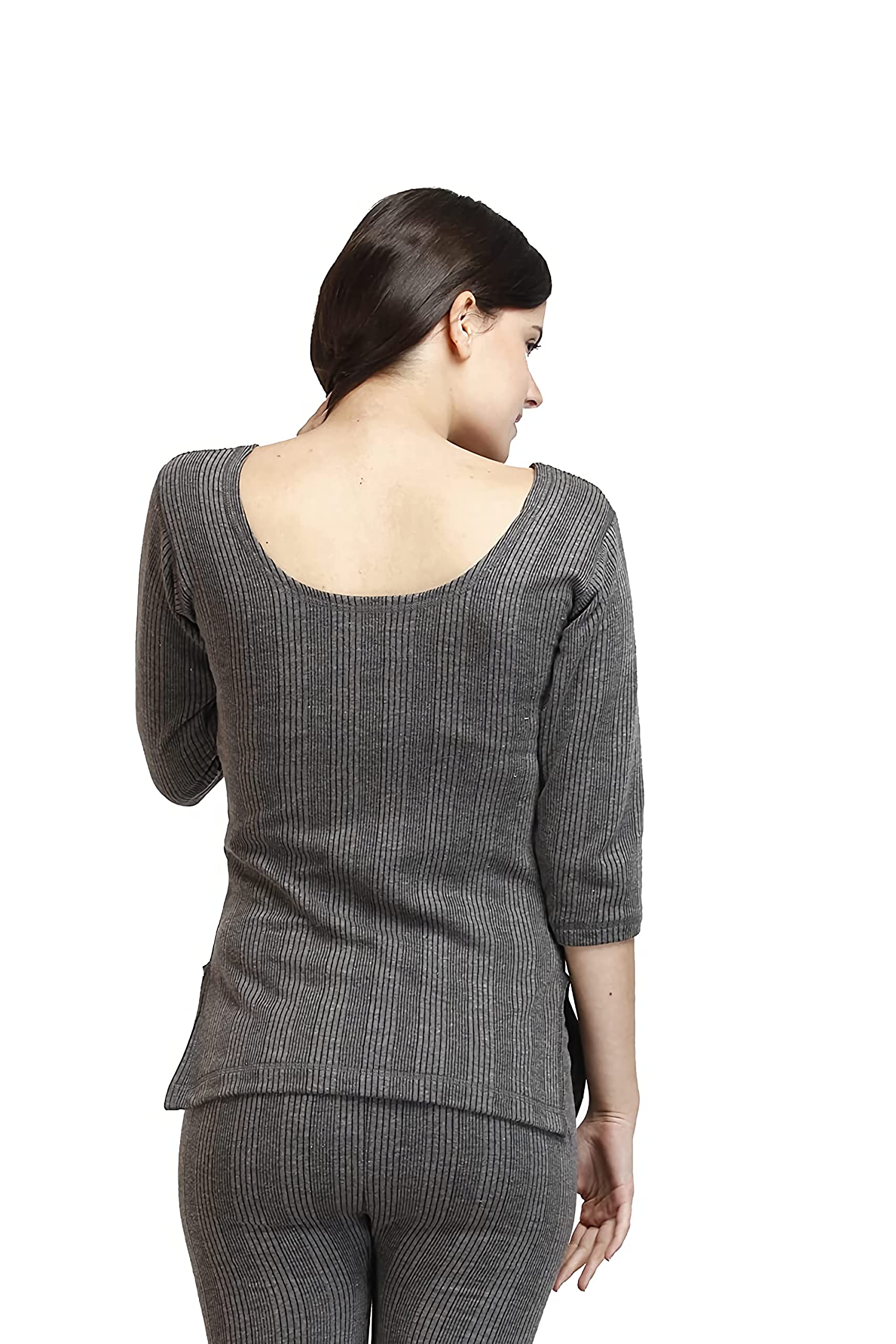 Nature Thread Premium Cotton Wool Blend Thermal Top for Women – StayWarm Technology, Slim Fit, 3/4th Sleeve(Large, Charcoal) - Image 4 thumbnail