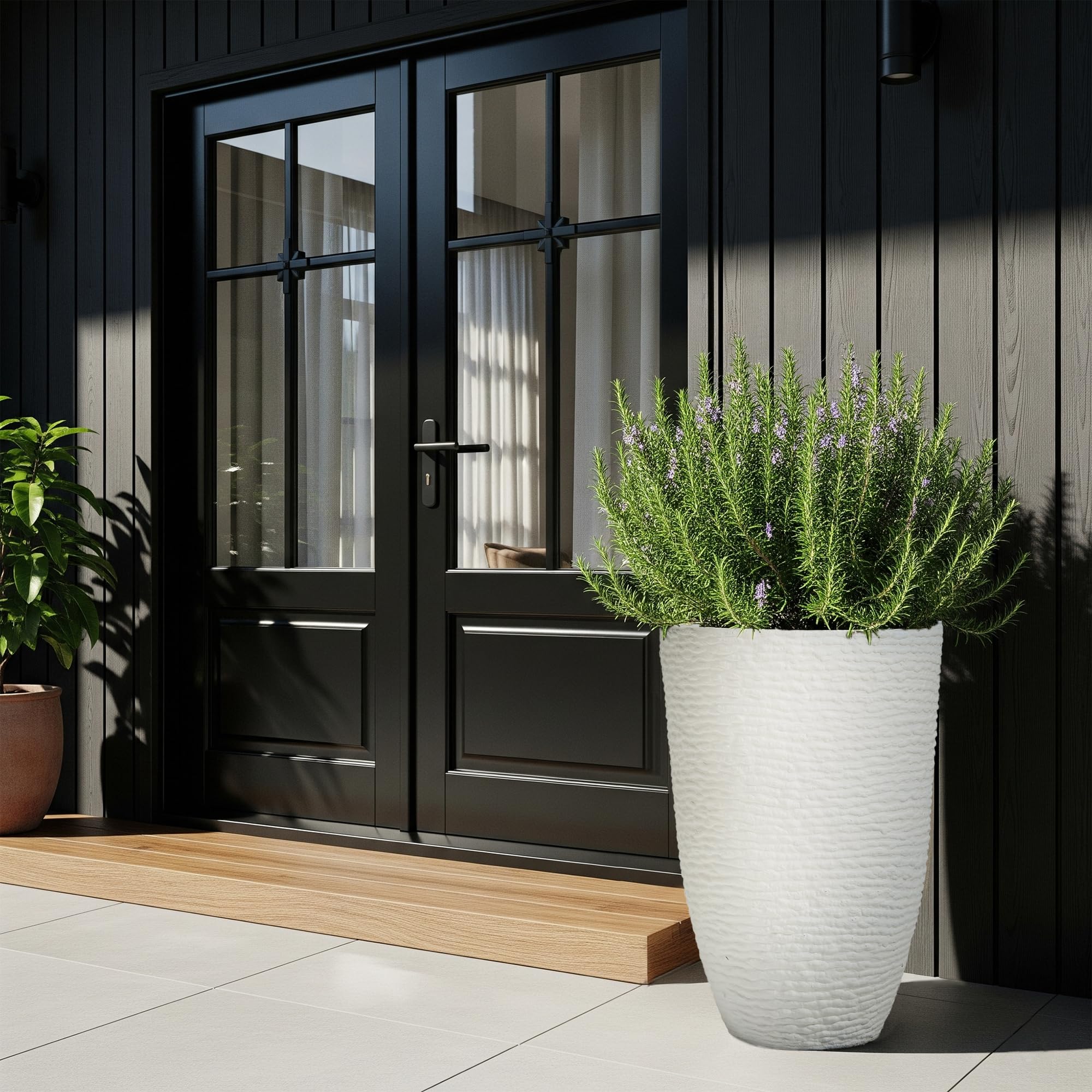 52cm Grand Pot, 2 PCS-35.5cm Dia Pot de Fleur Cylindrique Haut,Blanc Grande Rond Pot à Plantes Spacieux, in/Extérieur,Plantateurs Pierre d'imitation Plantateur Loft Porche Avant
