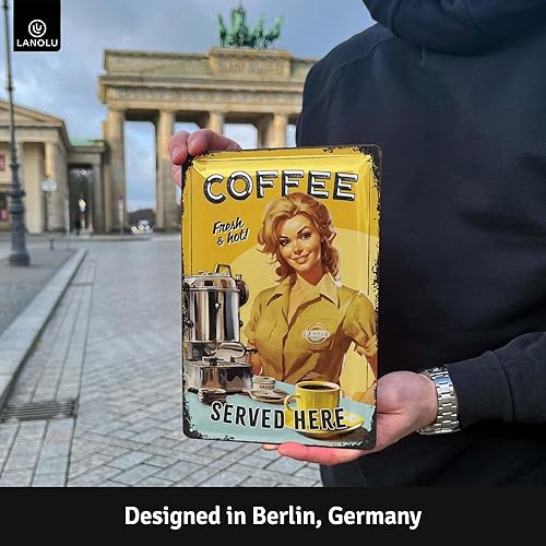 Miniatura 3 de Letrero de metal vintage para café, café fresco y caliente, divertido letrero de cocina, 12 x 8 pulgadas