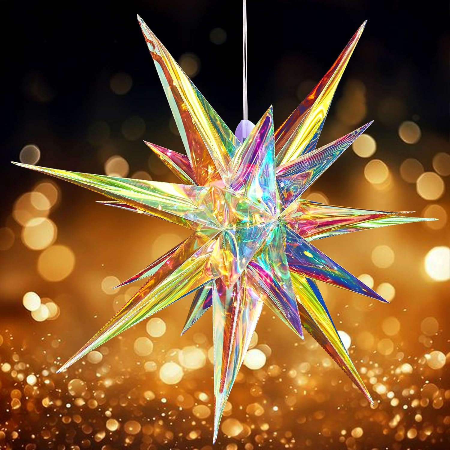 SUNBEAUTY Christmas Paper Stars, Openwork Design 5 Pointed 12 Inch White Color Hanging Paper Star Lanterns, Christmas Decorations Hanging Lamp for Indoor Xmas Tree, Yard, Home Decor Birthday