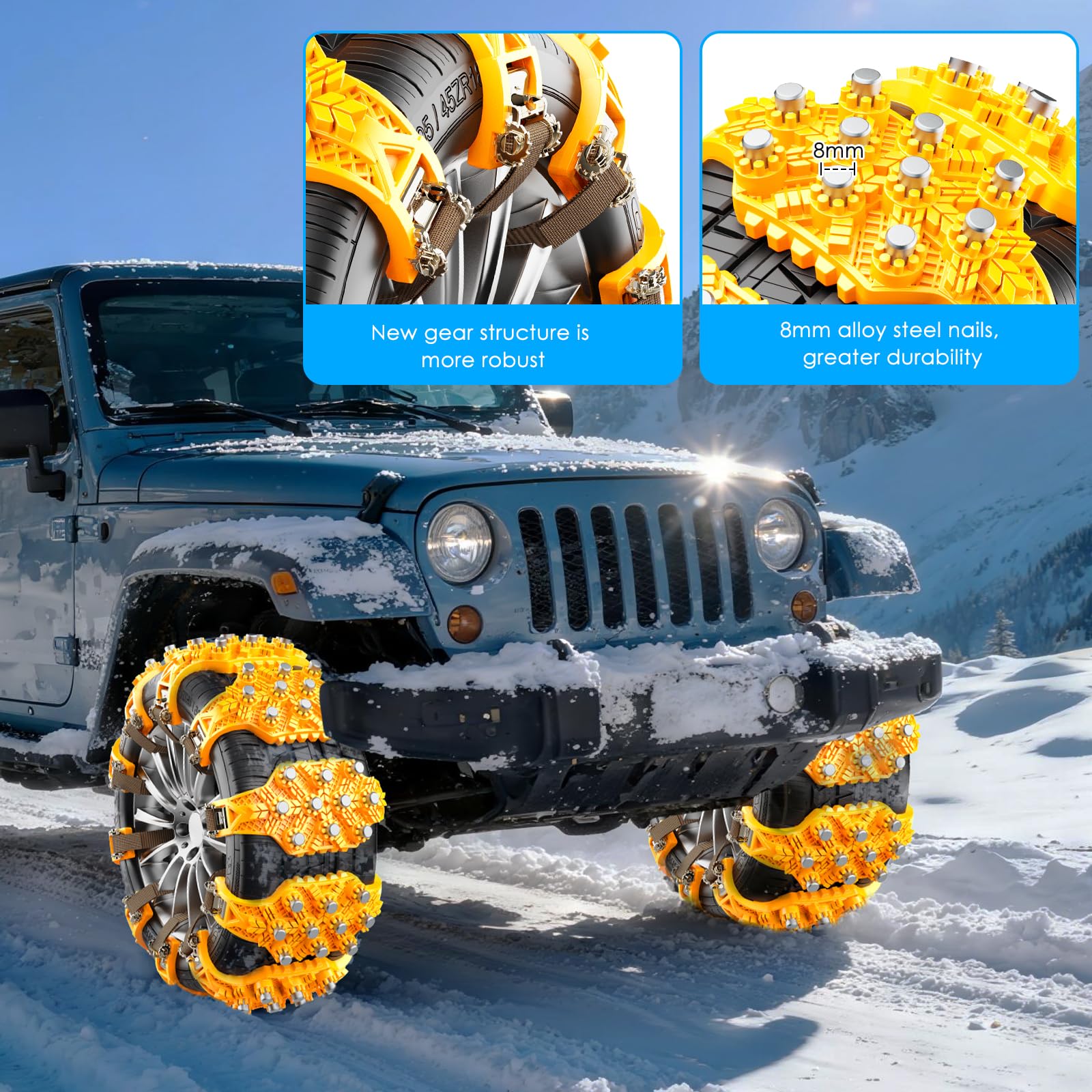 Catene da Neve Ninonly 8Pcz Universali Regolabili per Auto Camion SUV Pneumatici 165-245mm