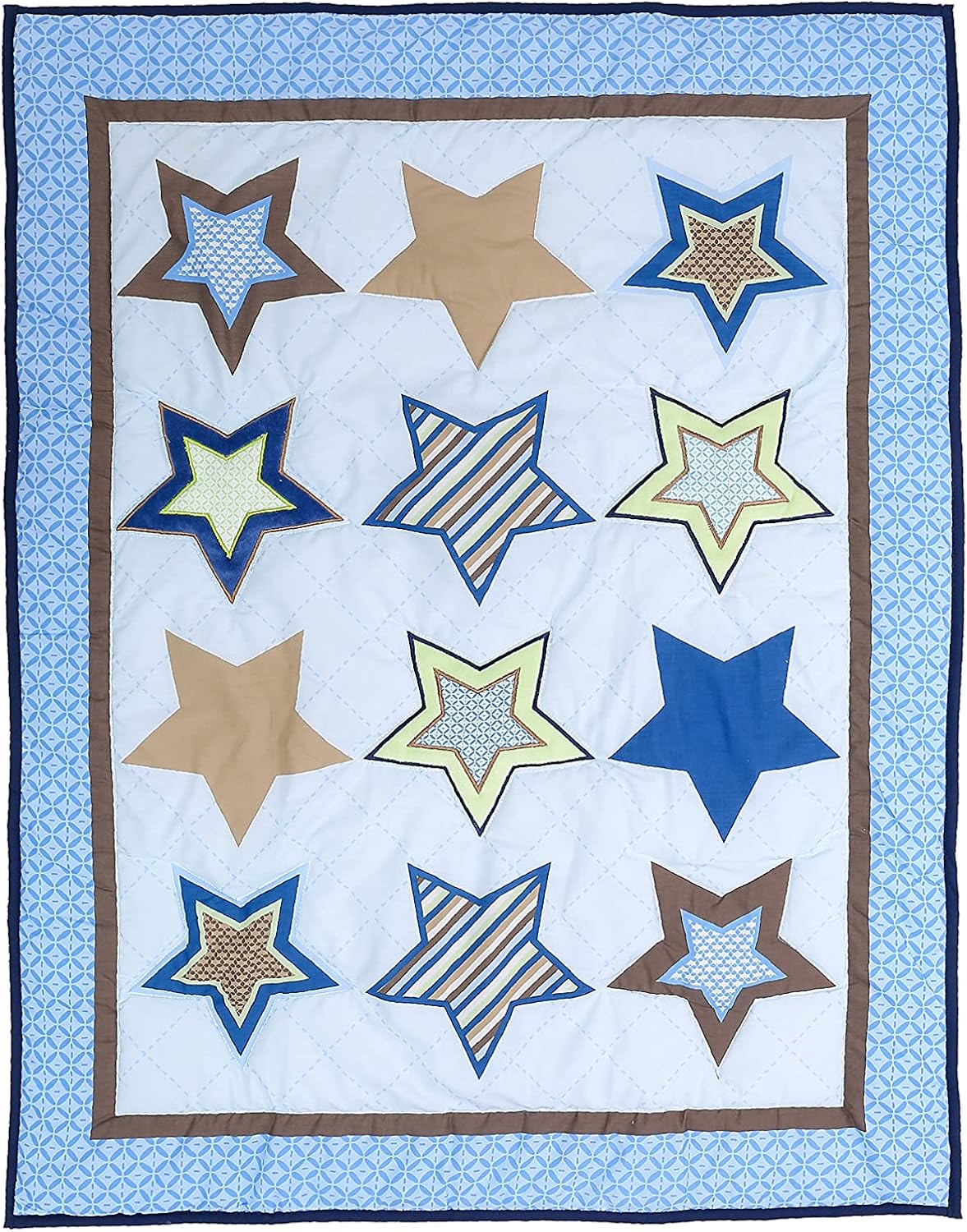 Blue Star Nursery Crib Quilted Comforter 1 PC Baby Girl/Baby Boy Crib Quilt Baby Gift Idea (Blue Star)