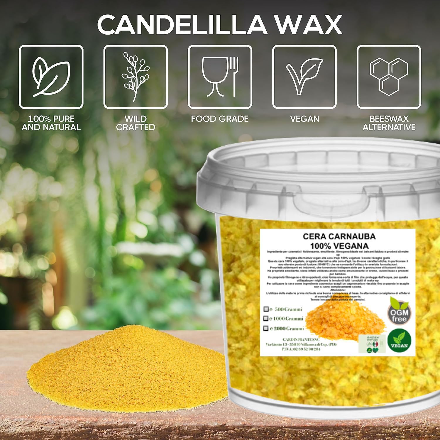 Cera di carnauba (copernicia cerifera cera), cera vegetale vegana per la produzione di cosmetici naturali, candele e prodotti per la manutenzione, pura & naturale (1000 Grammi)