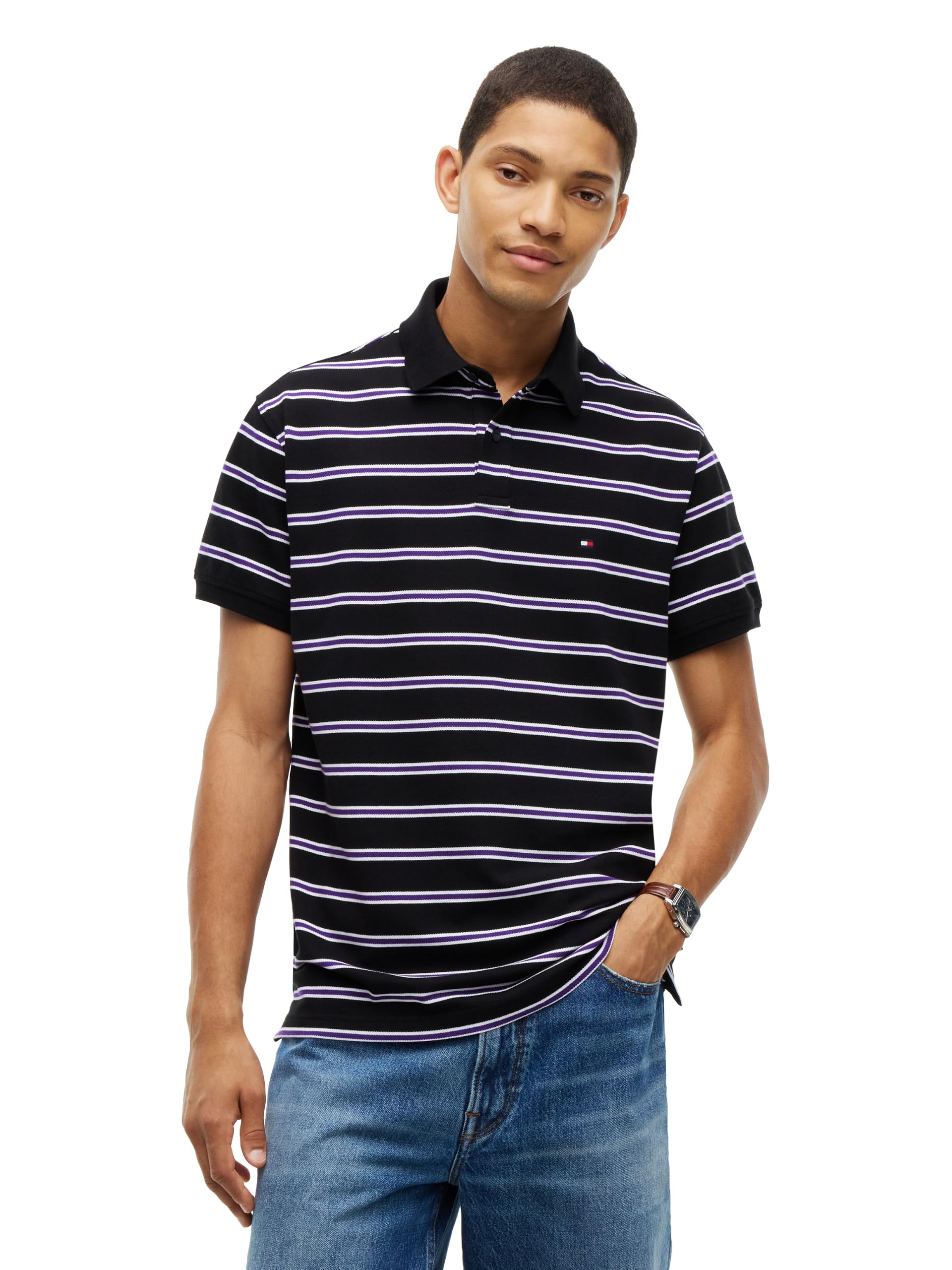 Tommy Hilfiger Men's Short Sleeve Polo Shirts in Classic Fit with Stretch and Organic Pique Cotton