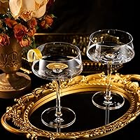 Vista 4 de The Wine Savant Juego de 2 vasos de Martini & Champagne Coupé con cuchara plateada 10 onzas Lujo de cristal, soplado a mano premium Cóctel