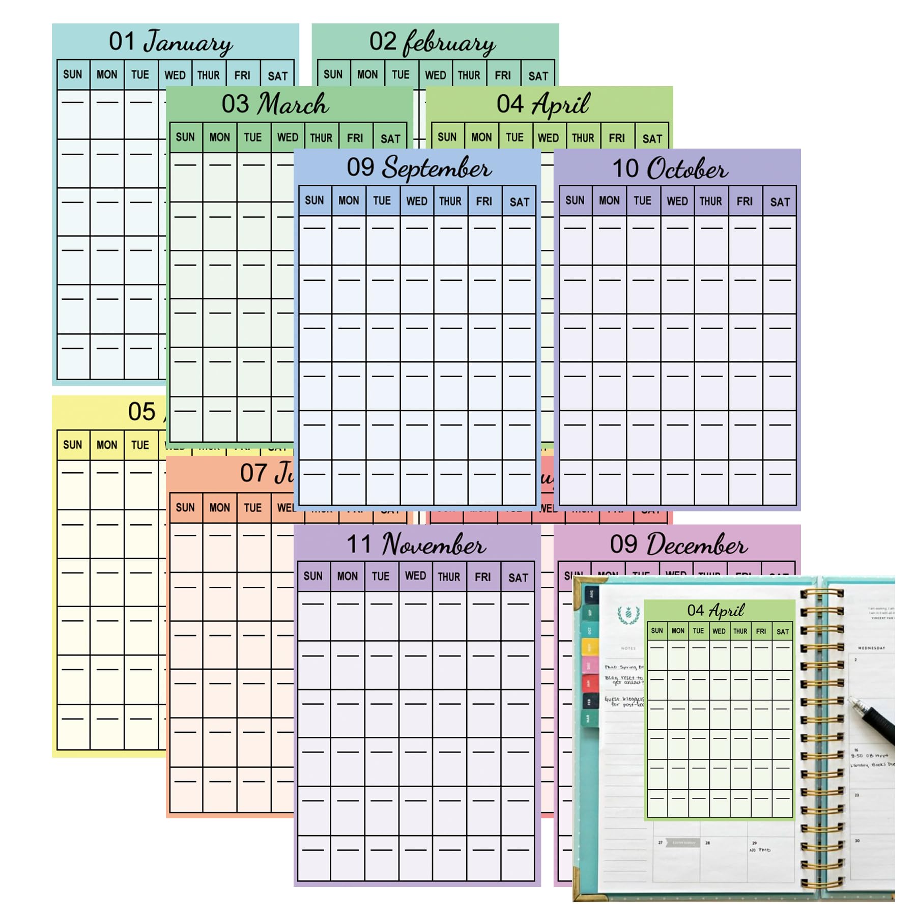 12 Monthly Planner Date Page Sticker 3Open-Dated Monthly Planning Stickers 2025 Schedule Calendar Labels for Customizing Undated Planners, Calendar, Notebooks
