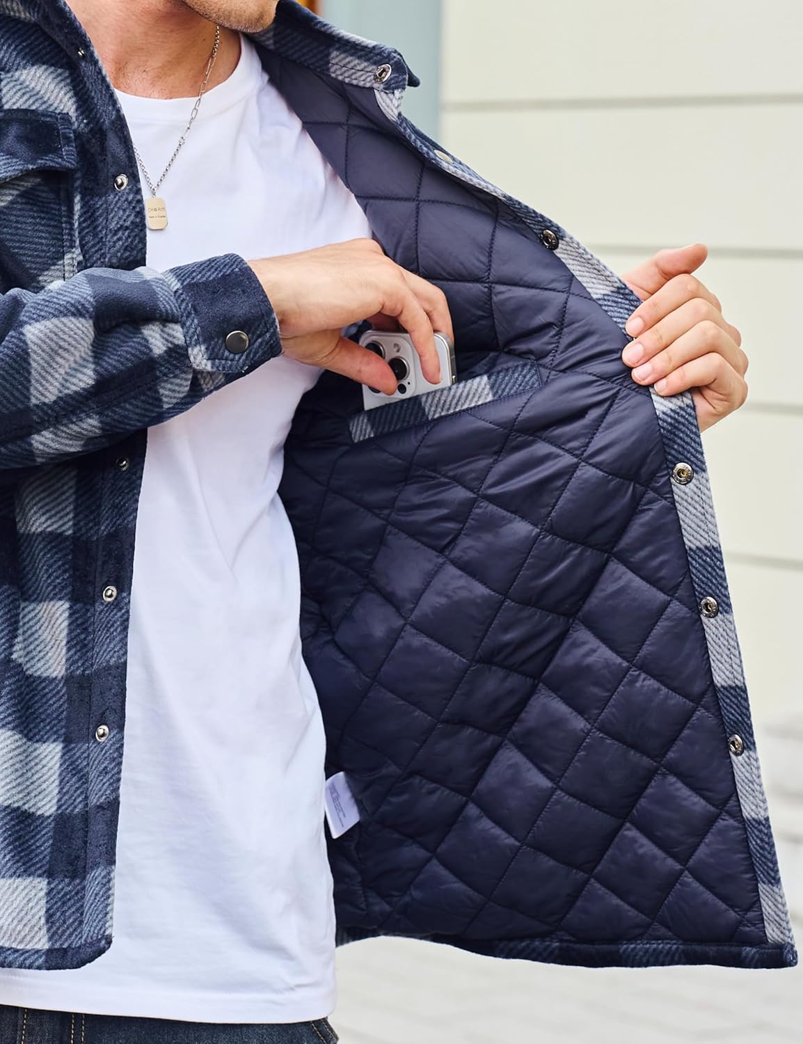 MAGNIVIT Men's Flannel Shirts Long Sleeve Quilted Flannel 5 Pockets Jacket for Men Thermal Plaid Shirt Winter Shacket - Image 4