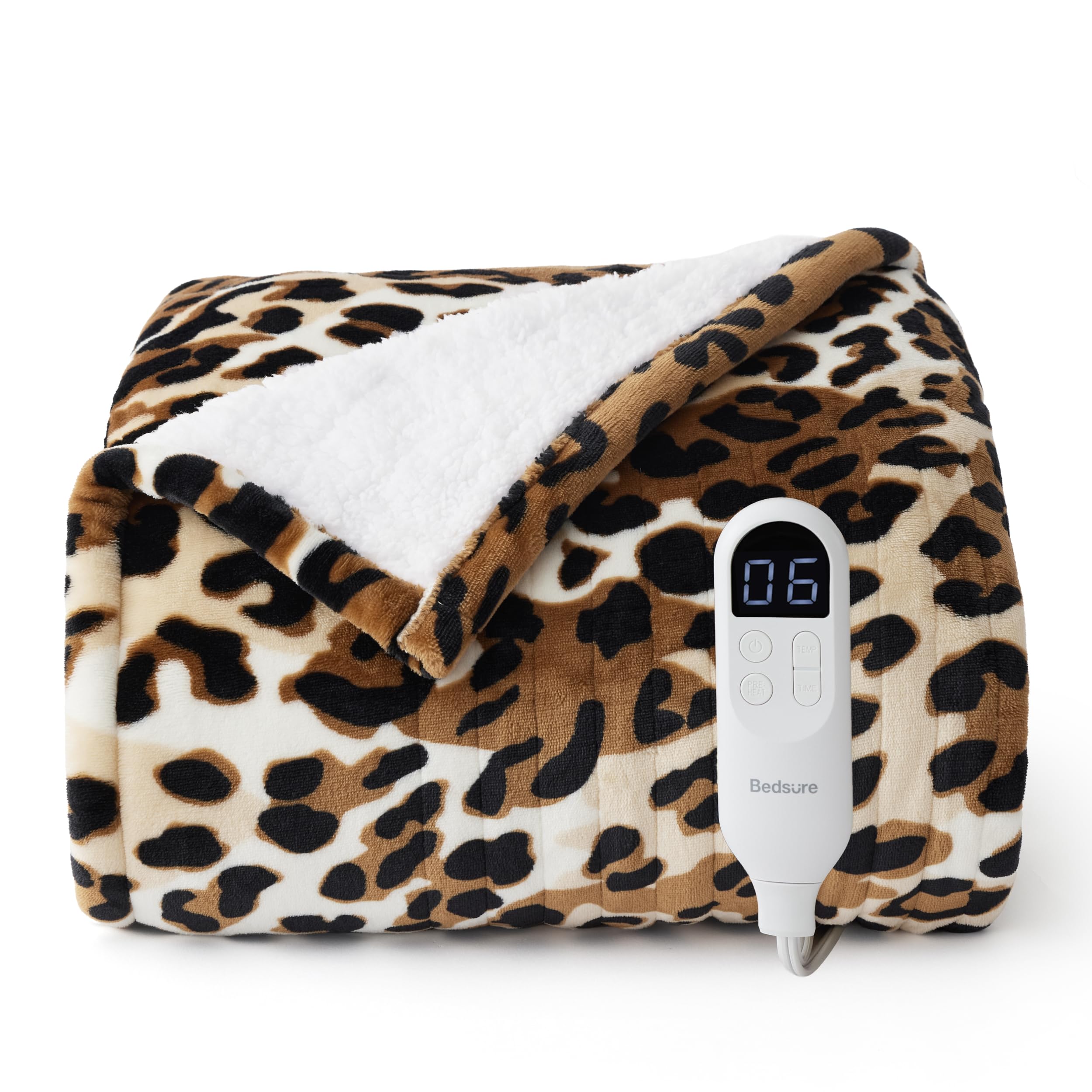 Bedsure Heated Blanket Throw, Leopard Print Pattern Electric Blanket