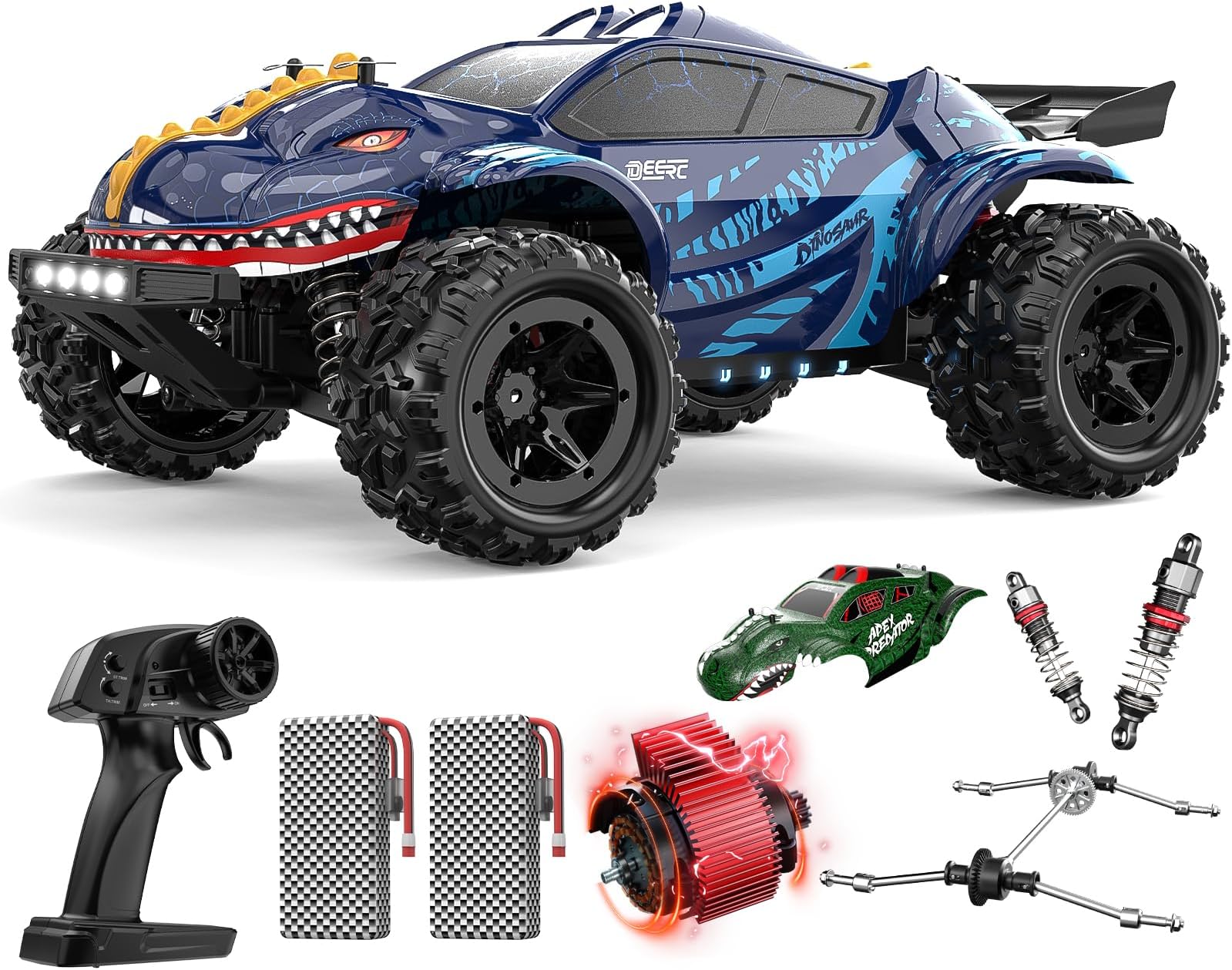 - 9308E 1:16 Fast RC Cars for Boys Age 8-12 RC Monster Truck 40 KPH,All Terrain 4WD High Speed Dinosaur Truck 2 Car Shell,2.4Ghz Off-Road Remote Control Cars with 2 Batteries, Toy Gift for Kids