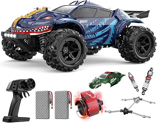 DEERC 9308E - Autos RC rápidos 116 para niños de 8 a 12 años de edad RC Monster Truck 40 KPH, camión de dinosaurio de alta velocidad 4WD todo