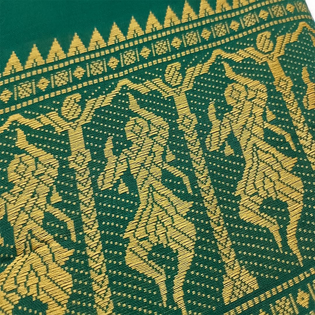 Handmade Bharatanatyam & Kuchipudi Dance Practice Cotton Saree (Dark Green With Yellow Colour Doll Border)