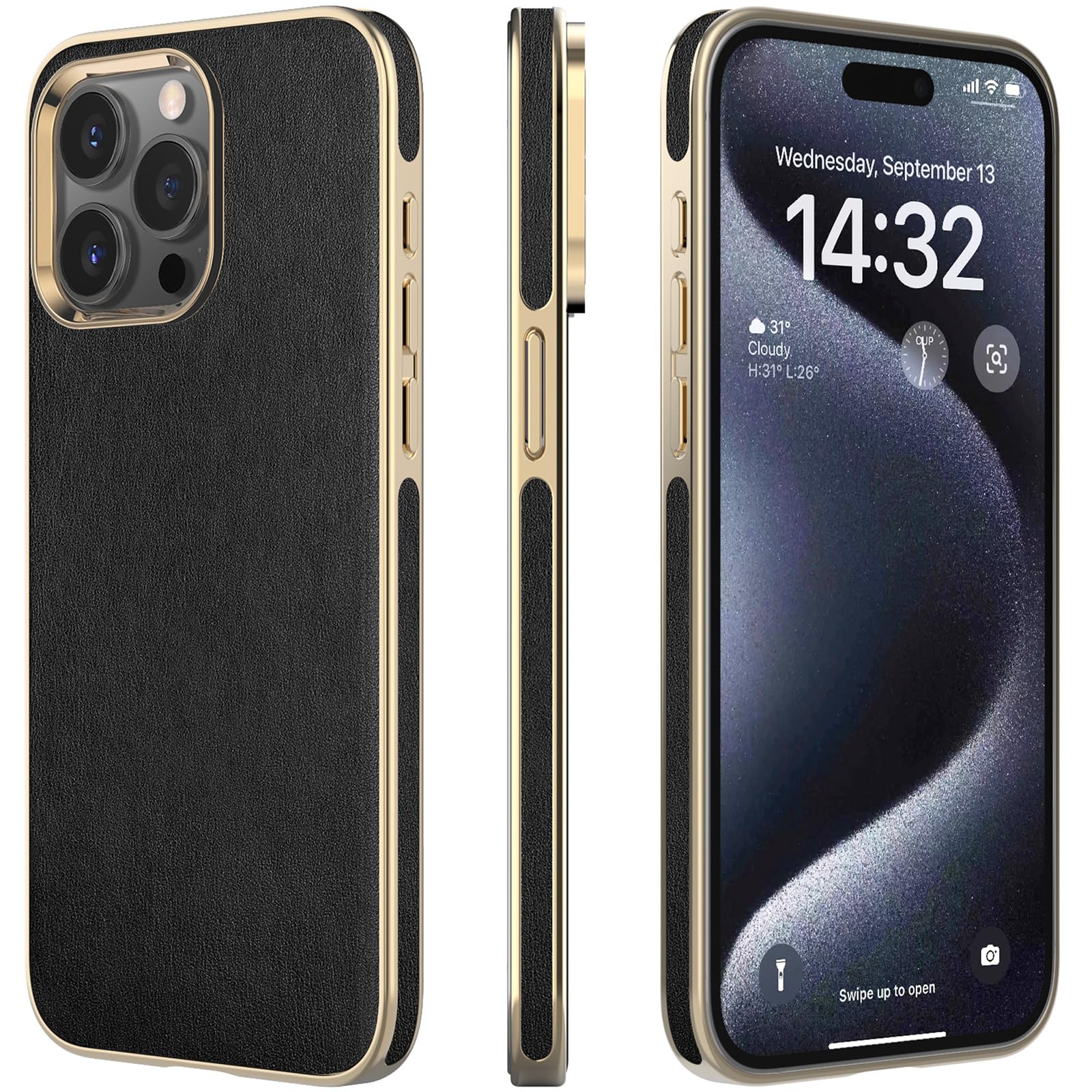 LOHASIC for iPhone 15 Pro Max Case Leather – Slim Business Designer Cover for Men & Women, Luxury PU Leather Case, Soft Non-Slip Grip Protective Case for iPhone 15 Pro Max 6.7" (2023)- Black