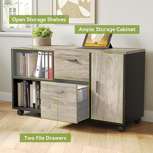 Miniatura 9 de LITTLE TREE Escritorio ejecutivo de 70.8 pulgadas con archivador lateral, estación de trabajo moderna de madera gruesa en forma de L, escritorio