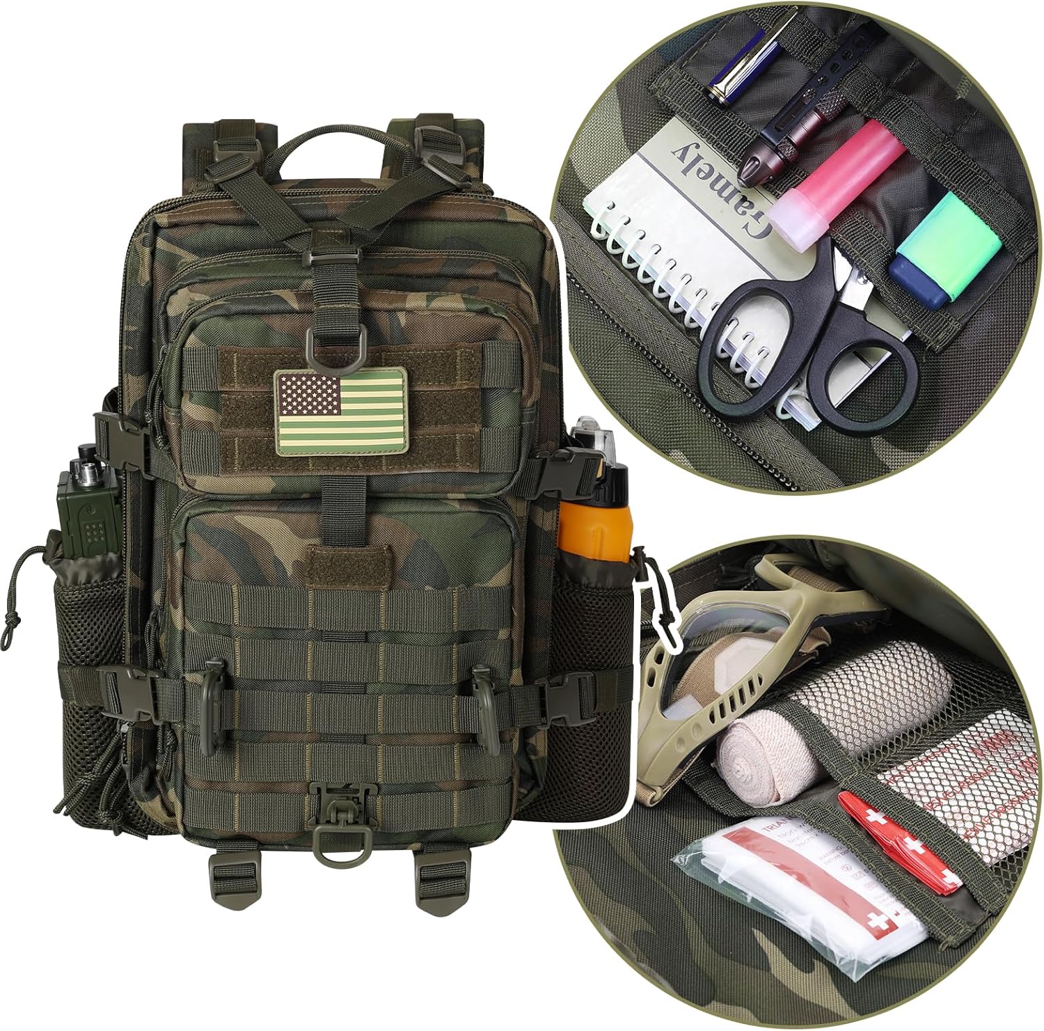 30L MOLLE Assault Pack, Tactical Backpack Military Army Camping Rucksack with Bottle Holder, 3-Day Pack, US Woodland - Image 6