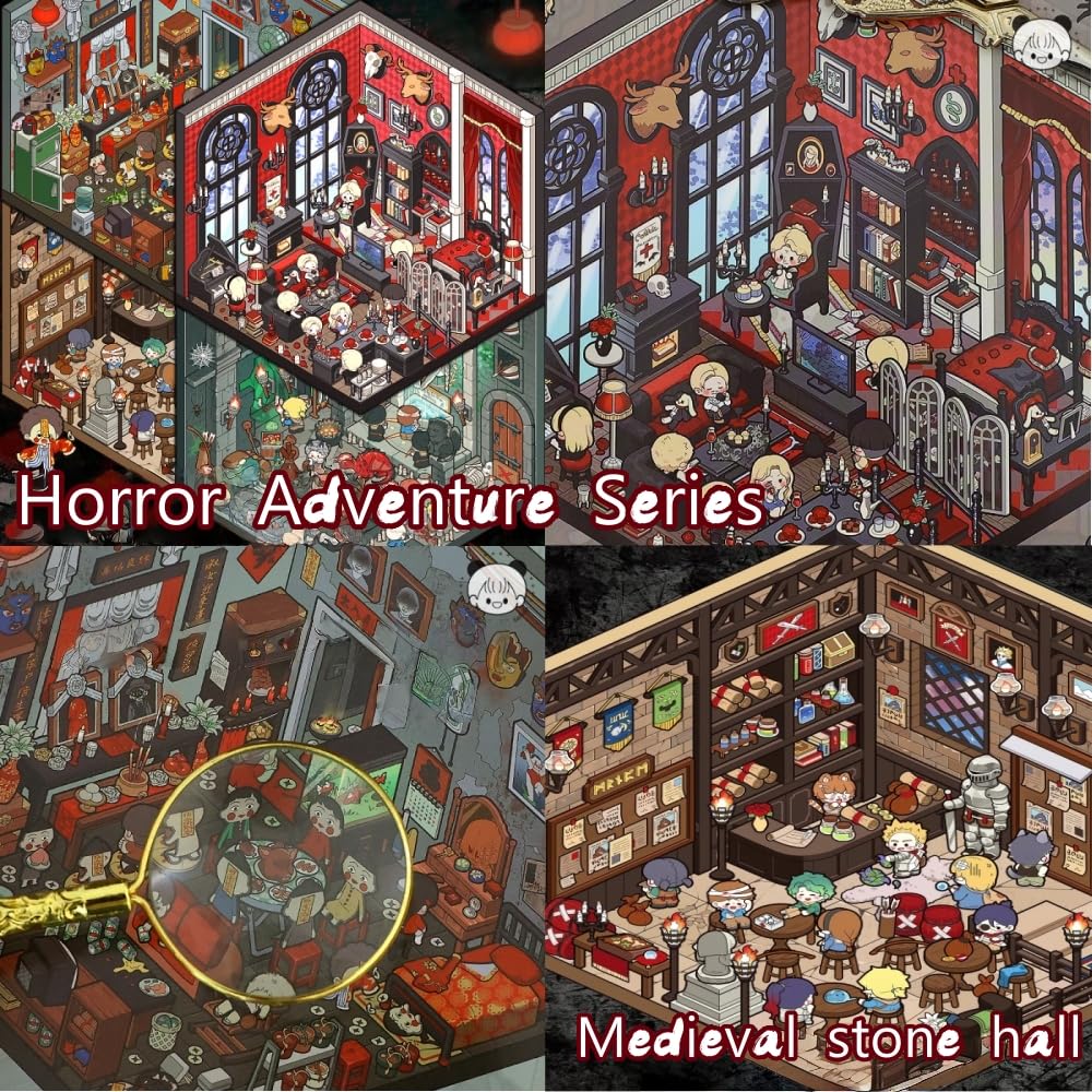 4 Sets 3D Scene Stickers,DIY Mini House Stickers Set for Adults with Tweezers Make Your Own Adventures Room Sticker Scene Therapy for Adults Relief Stress Pass The Time Gift Micro-Terror Cabin - Image 2