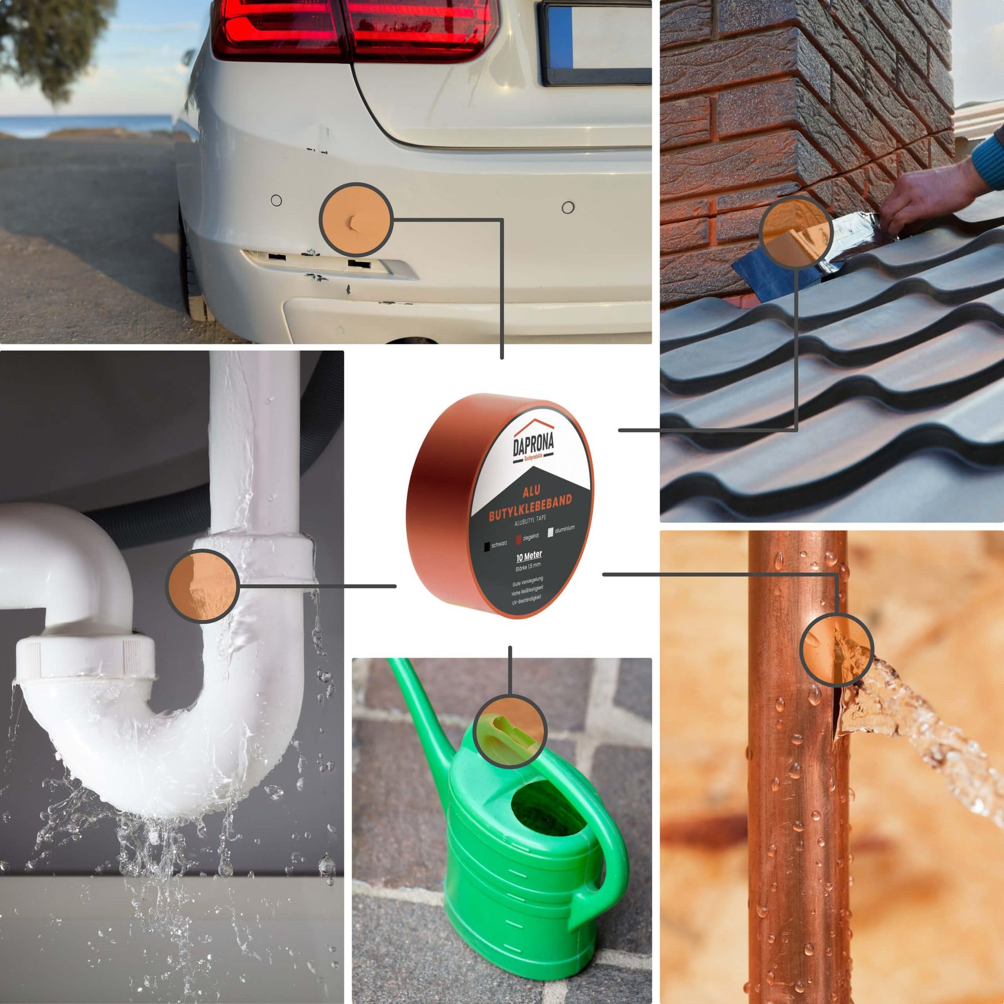 Nastro Butilico Impermeabile - 5 Cm X 5 M, Nero, Con Alluminio, Resistente Ai Raggi UV