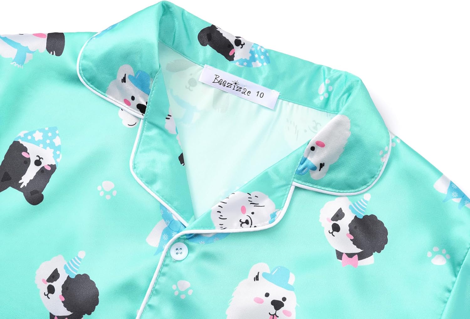 Beezizac Little & Big Girls Satin Silky Button Pajama Summer Short Sleeves Set Trendy Outfit Kid Size 6-16 - Image 2