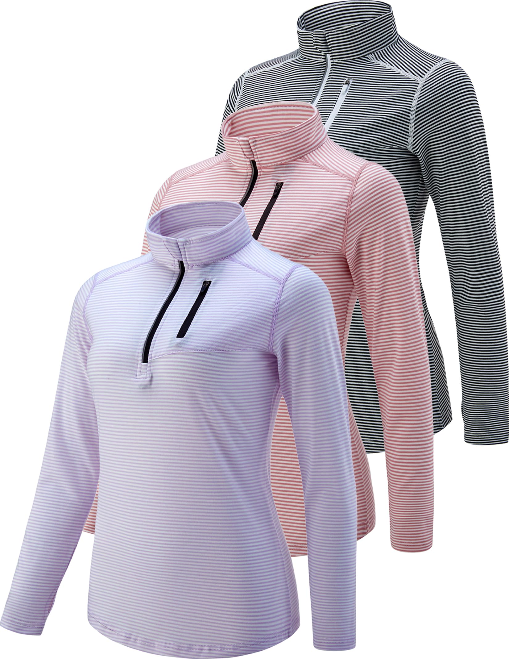 Liberty Imports3 Pack: Women's Quick Dry Long Sleeve Quarter Zip Pullover Workout Shirts with Thumb Holes and Pocket