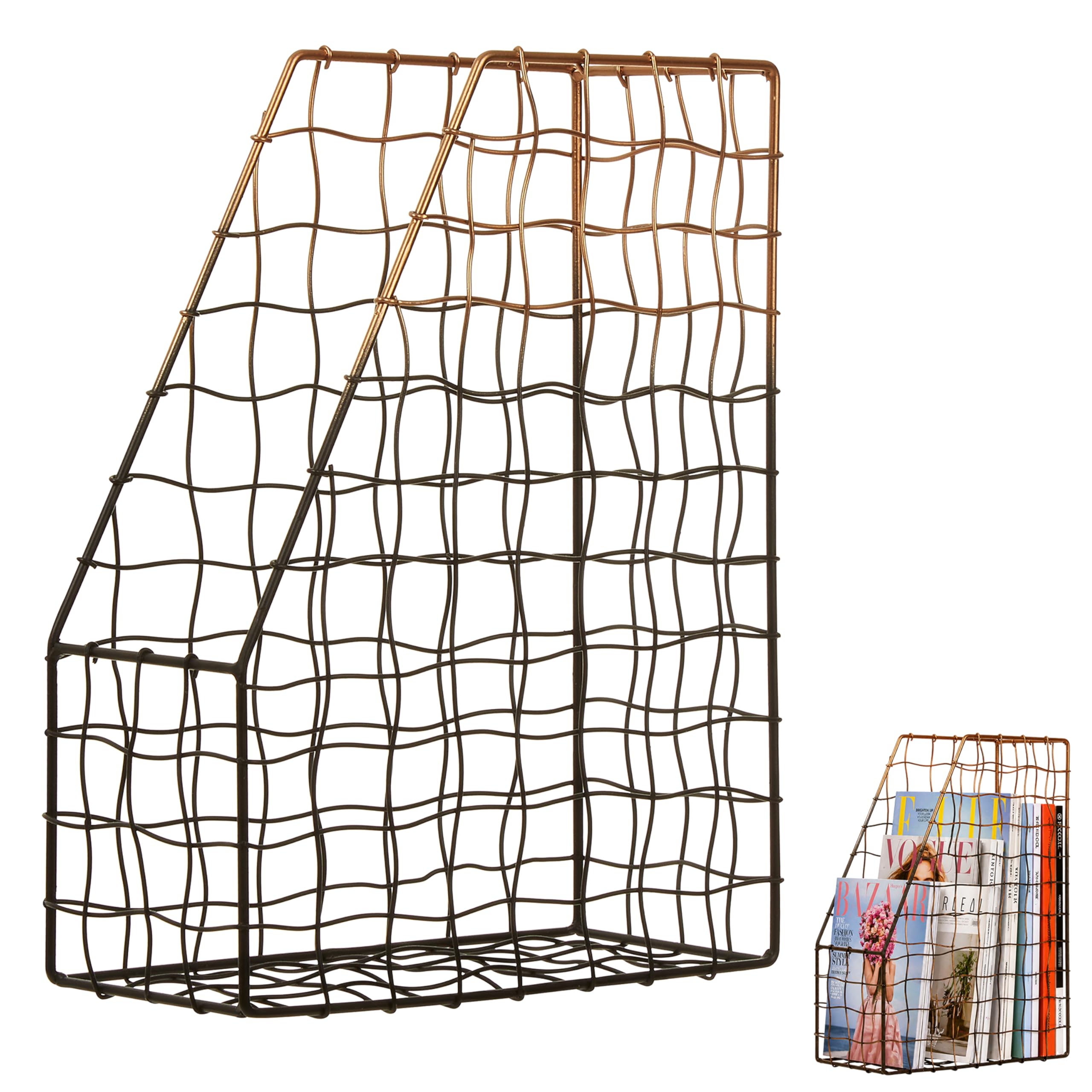 Premier Housewares Mimo Magazine Holder - Black/Rose Gold Wire Frame