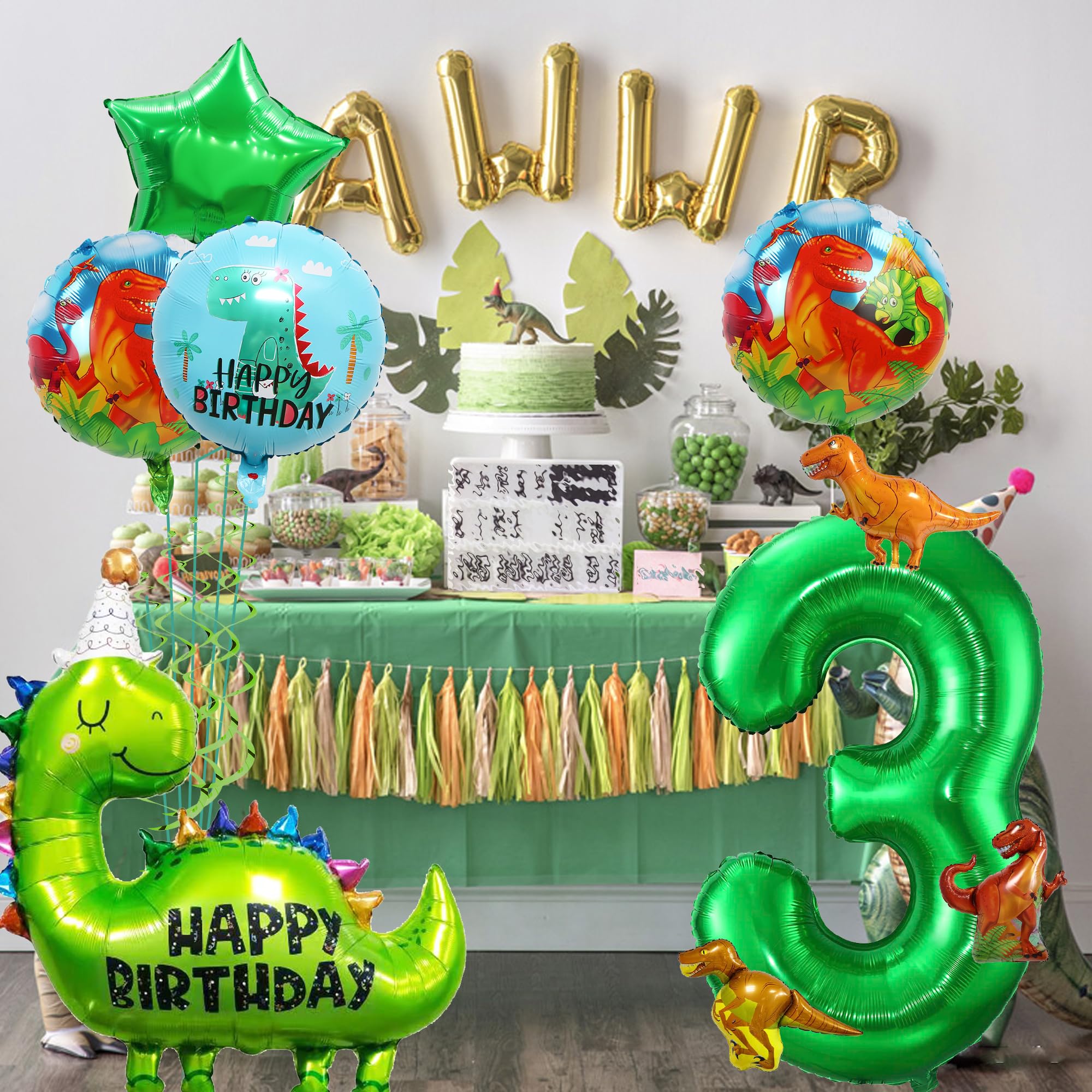 Dinosaurier Geburtstag Deko für Jungen - 17 teiliges Dschungel Partyballon-Set inkl. Pentagramm, Dinosaurier Folienballon, Geburtstagsparty Artikel für