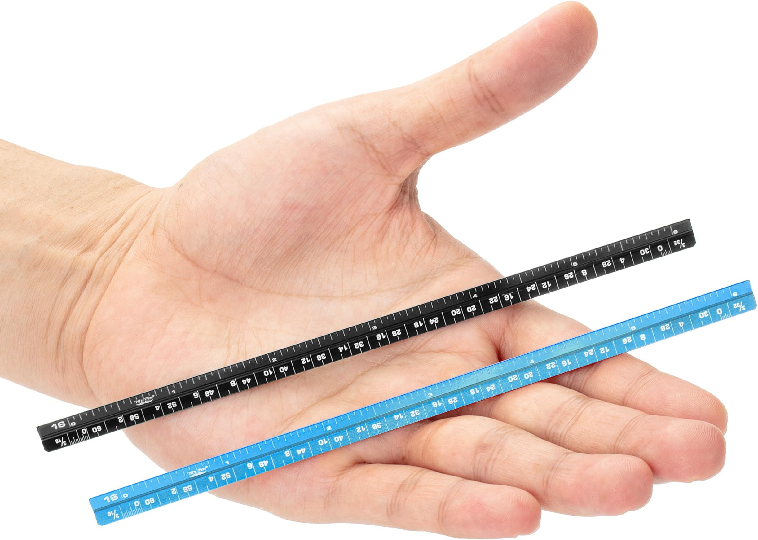 Mr. Pen- Small Architectural Scale Ruler, Aluminium, 6 Inch, 2 Pack, Black And Blue, Pocket Size Triangle Metal Ruler Set, Architect For Blueprints