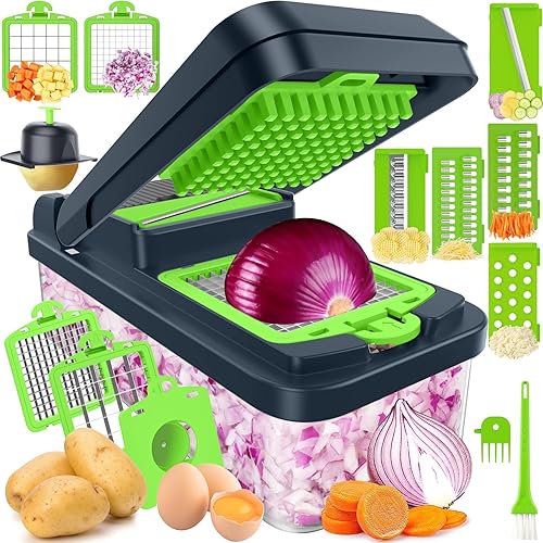 Picador de verduras 12 en 1, utensilios de cocina con 7 cuchillas, verduras, alimentos, picador de cebolla, rebanador de pepino, mandolina versátil,