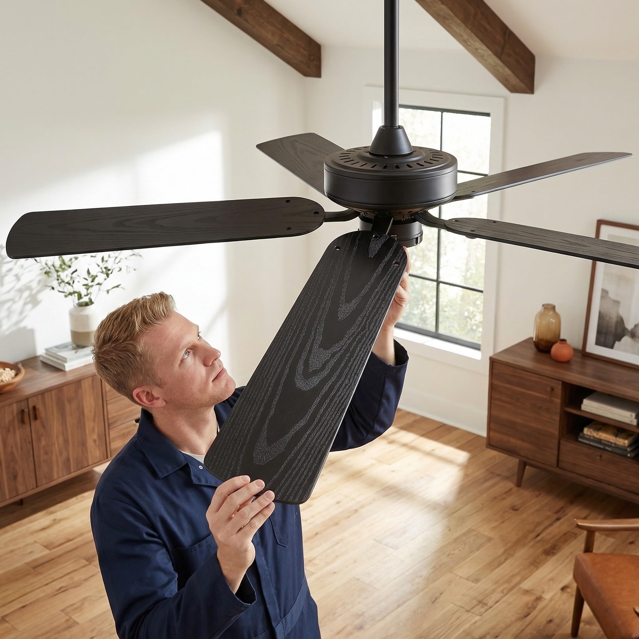 5 Piezas Aspas y Reemplazo Rápido de Plástico Negro de Ventilador de 52 Pulgadas, Fácil Instalación para Ventilador de Techo para Interiores y Exteriores