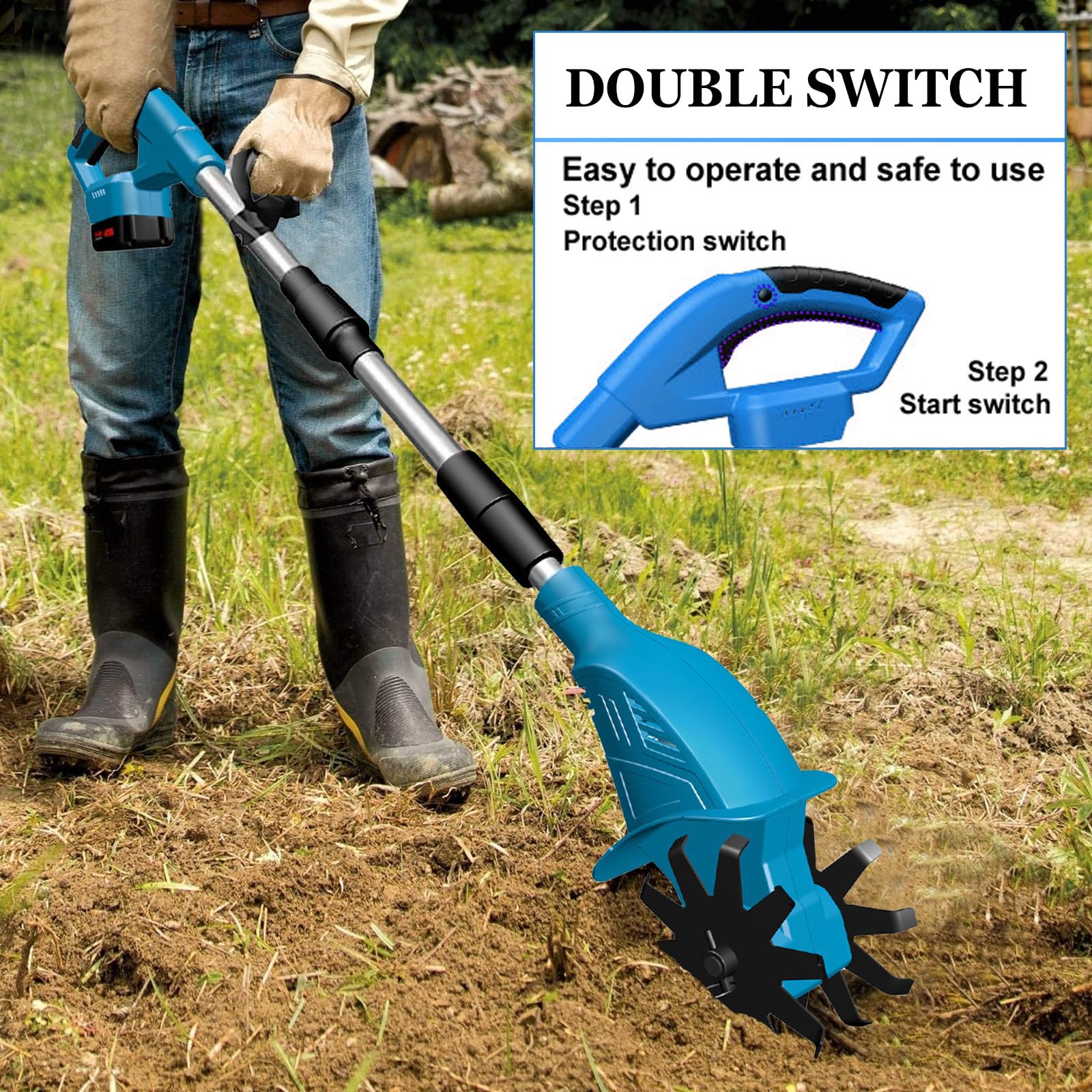 Cultivador a batería para baterías Makita de 18 V, motocultivador eléctrico de 300 W para la labranza y la jardinería, con 10 cm de Ancho de Trabajo y 15 cm de Profundidad de Trabajo, 360 RPM